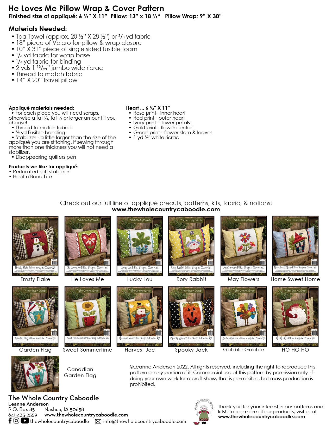 He Loves Me Pillow Wrap & Cover Pattern
