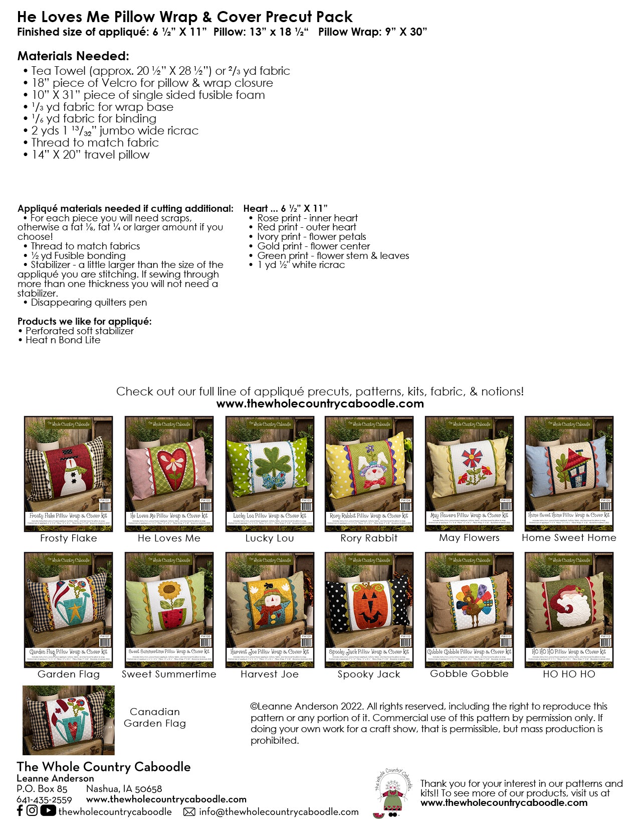 He Loves Me Pillow Wrap & Cover Pattern