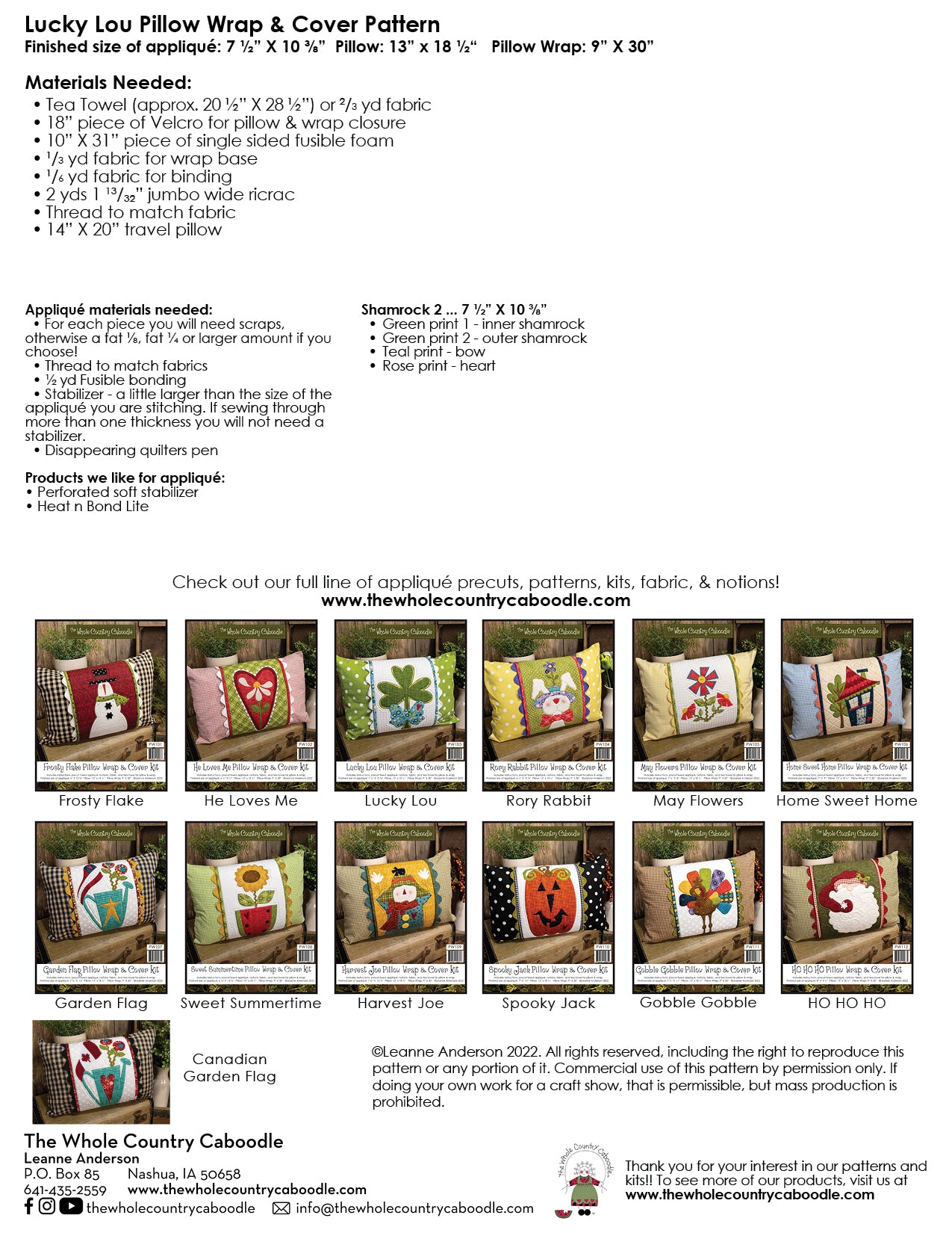 Lucky Lou Pillow Wrap & Cover Pattern