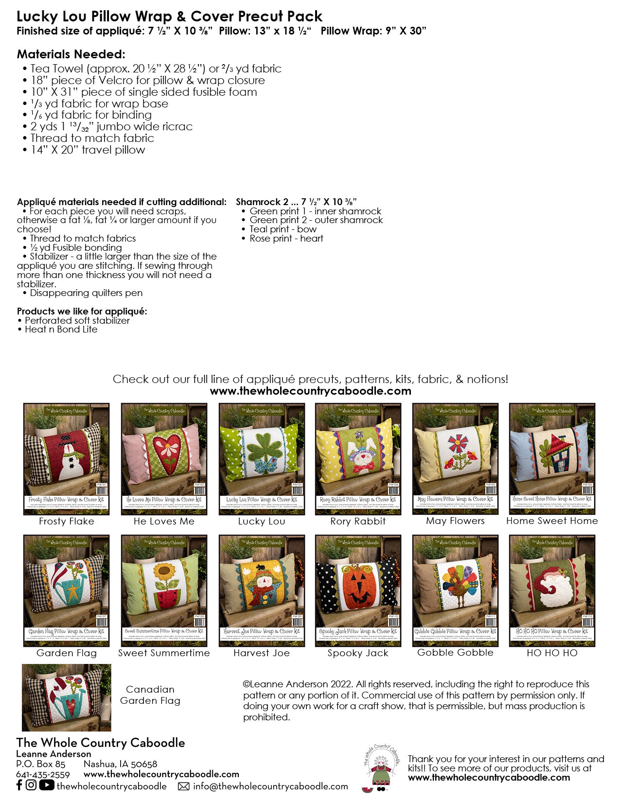 Lucky Lou Pillow Wrap & Cover Pattern