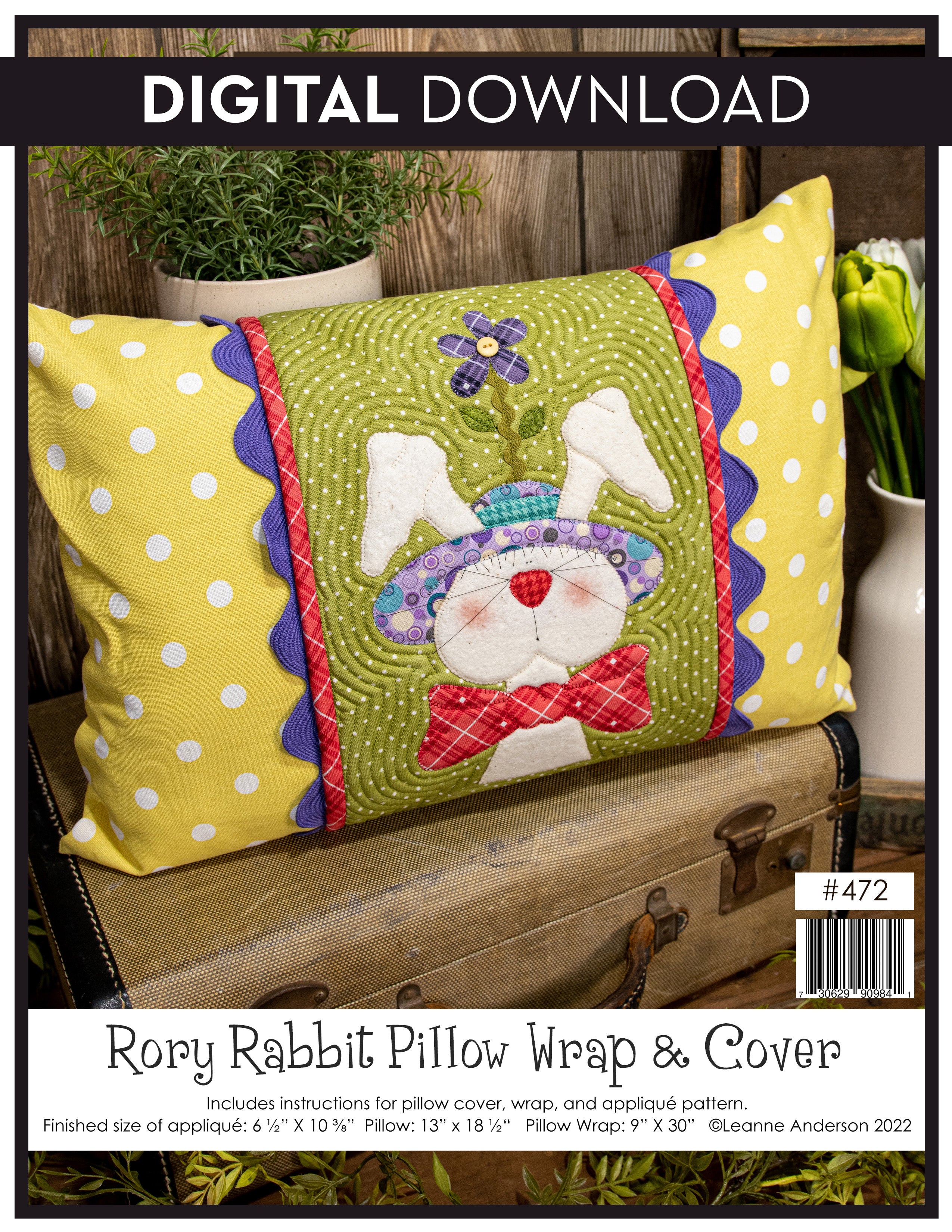 Rory Rabbit Pillow Wrap & Cover Pattern
