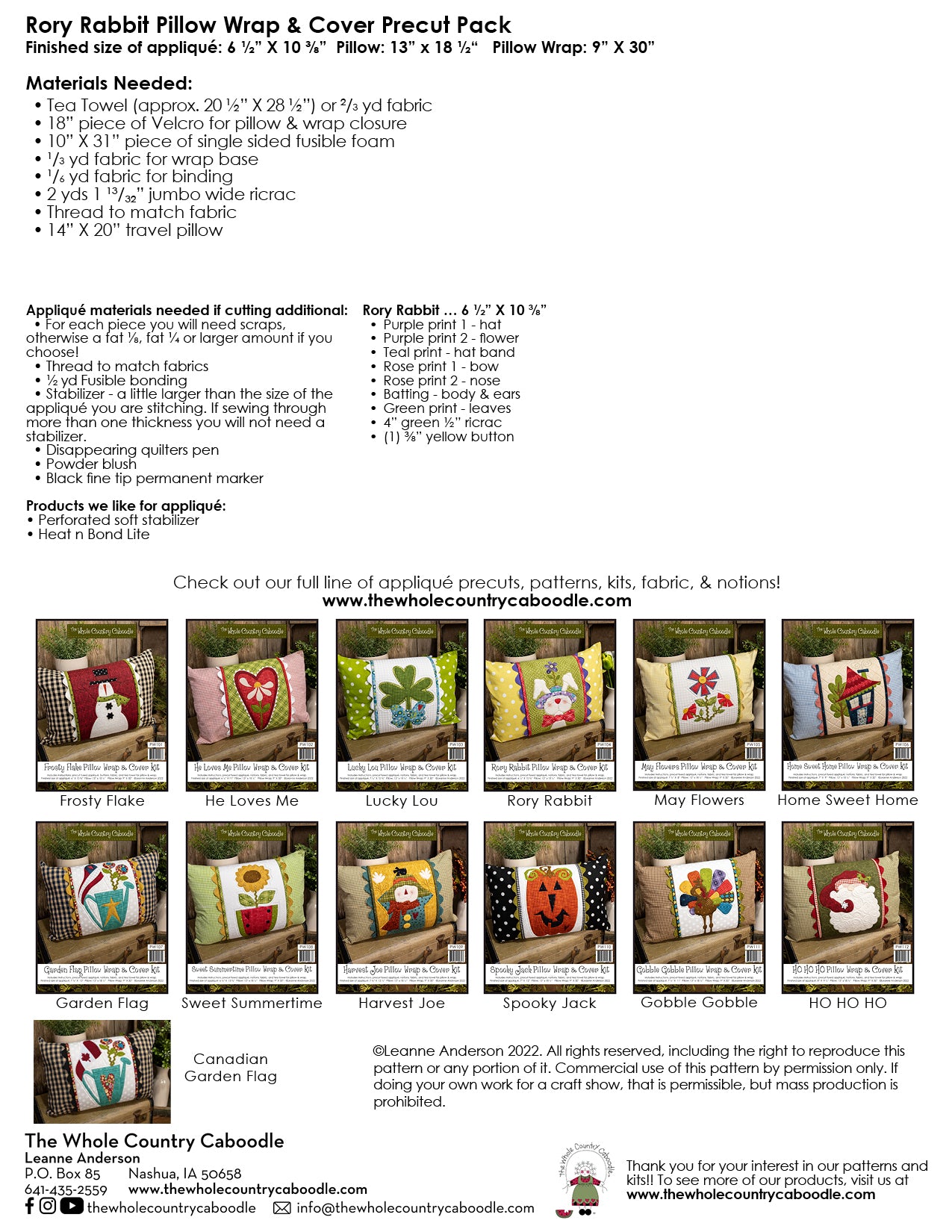 Rory Rabbit Pillow Wrap & Cover Pattern