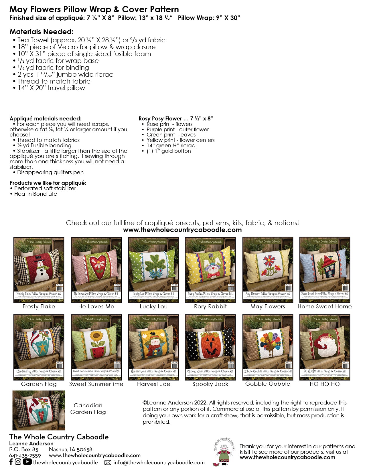 May Flowers Pillow Wrap & Cover Pattern