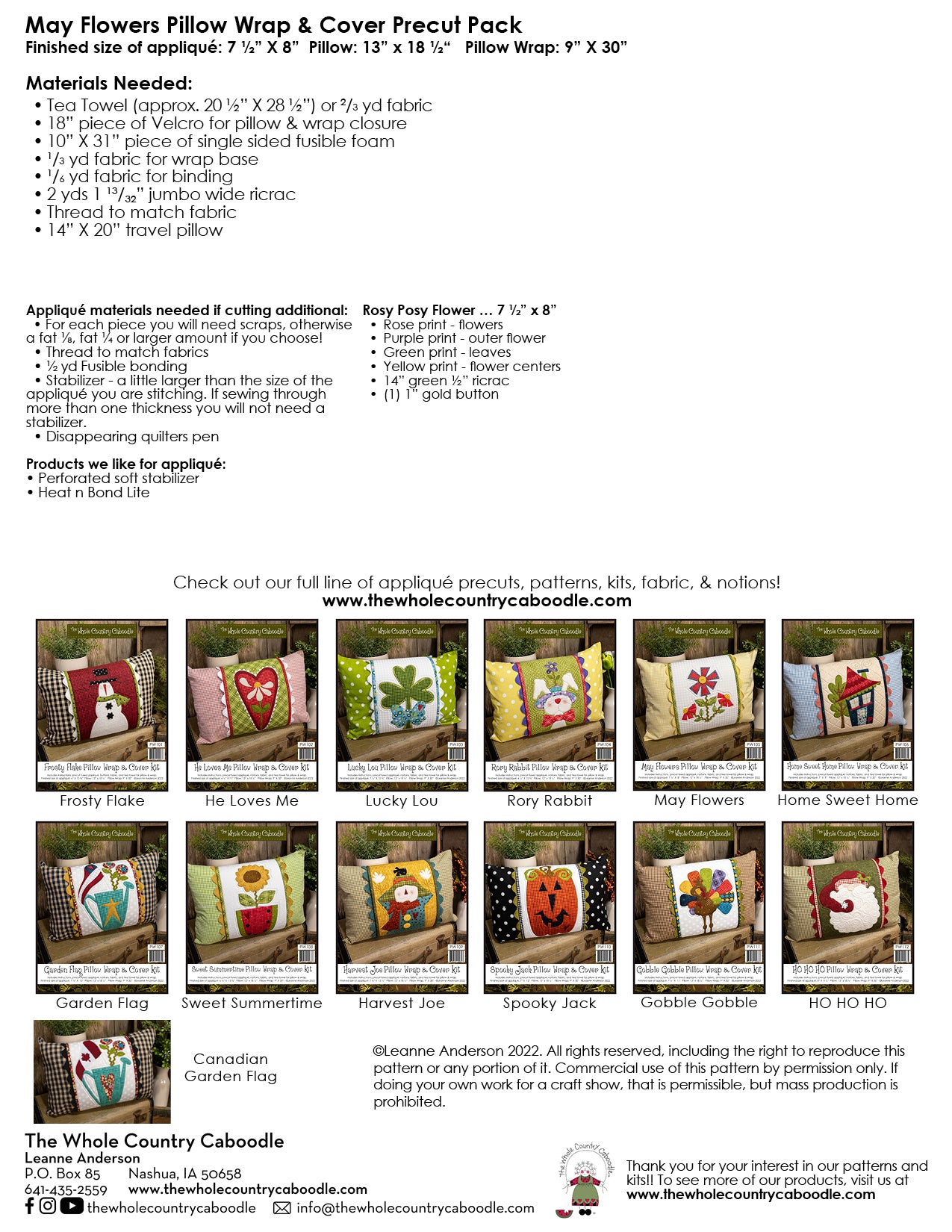 May Flowers Pillow Wrap & Cover Pattern