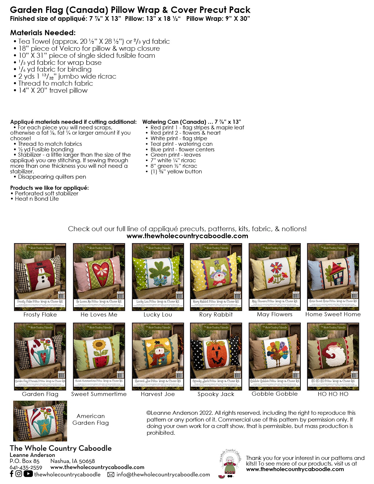 Garden Flag (Canada) Pillow Wrap & Cover Pattern