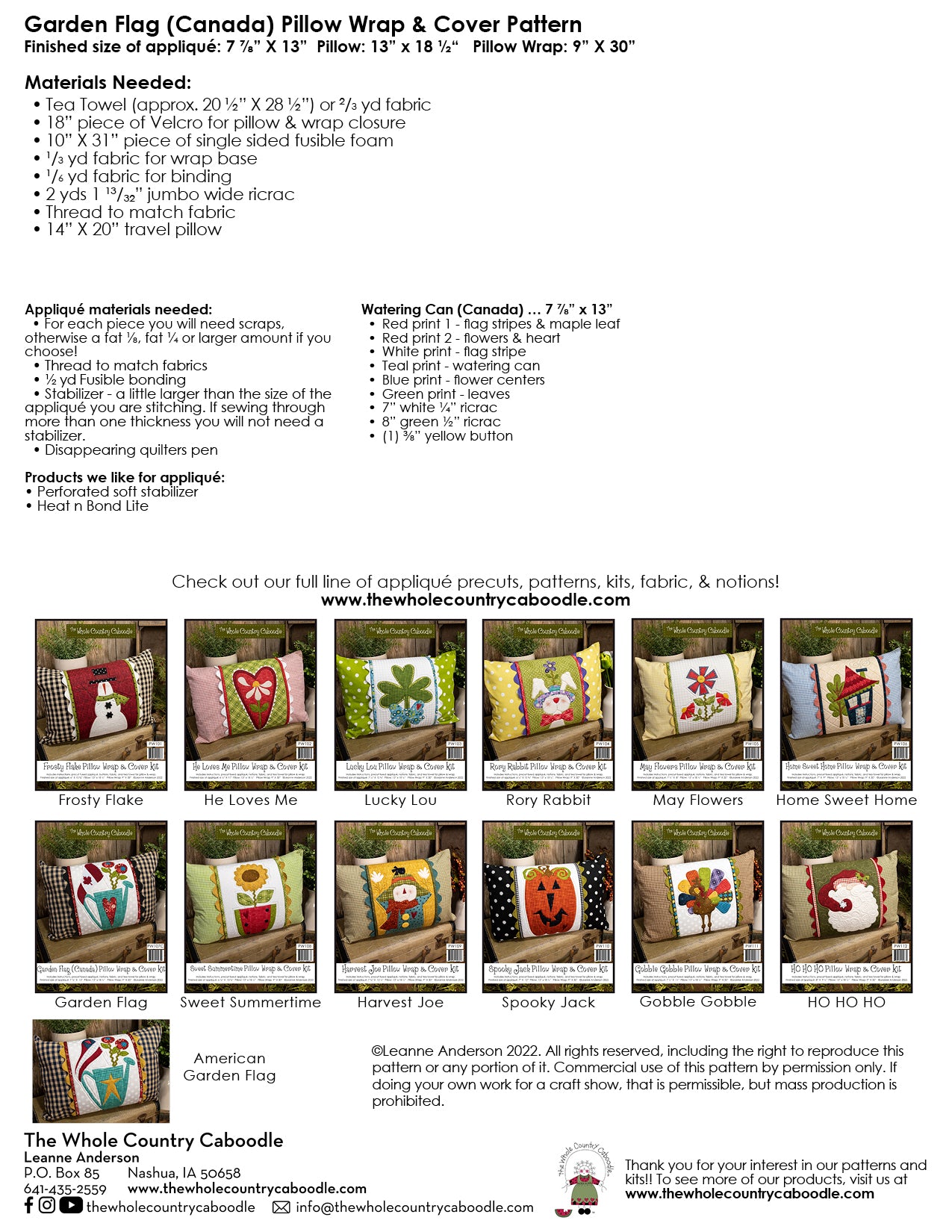 Garden Flag (Canada) Pillow Wrap & Cover Pattern