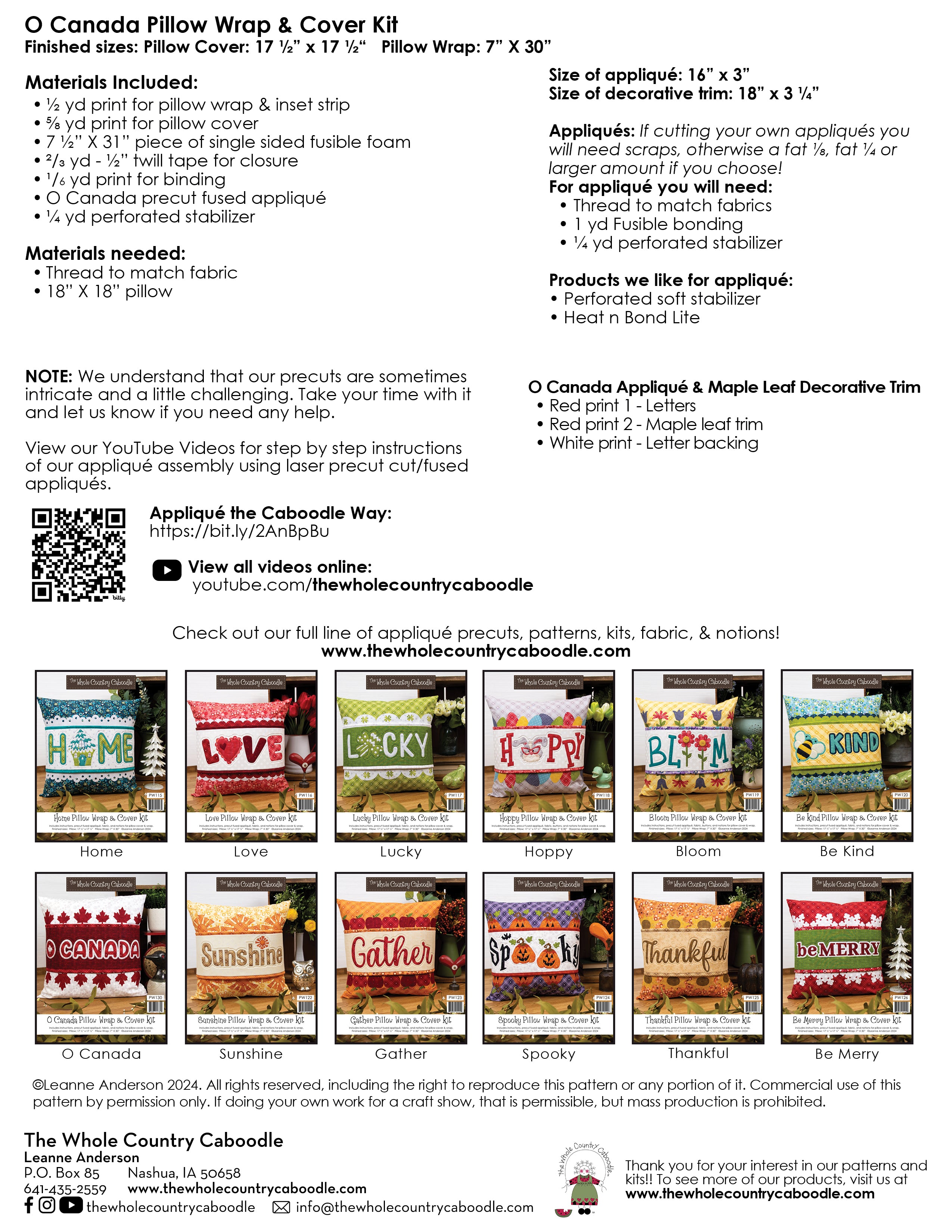 O Canada Pillow Wrap & Cover Kit