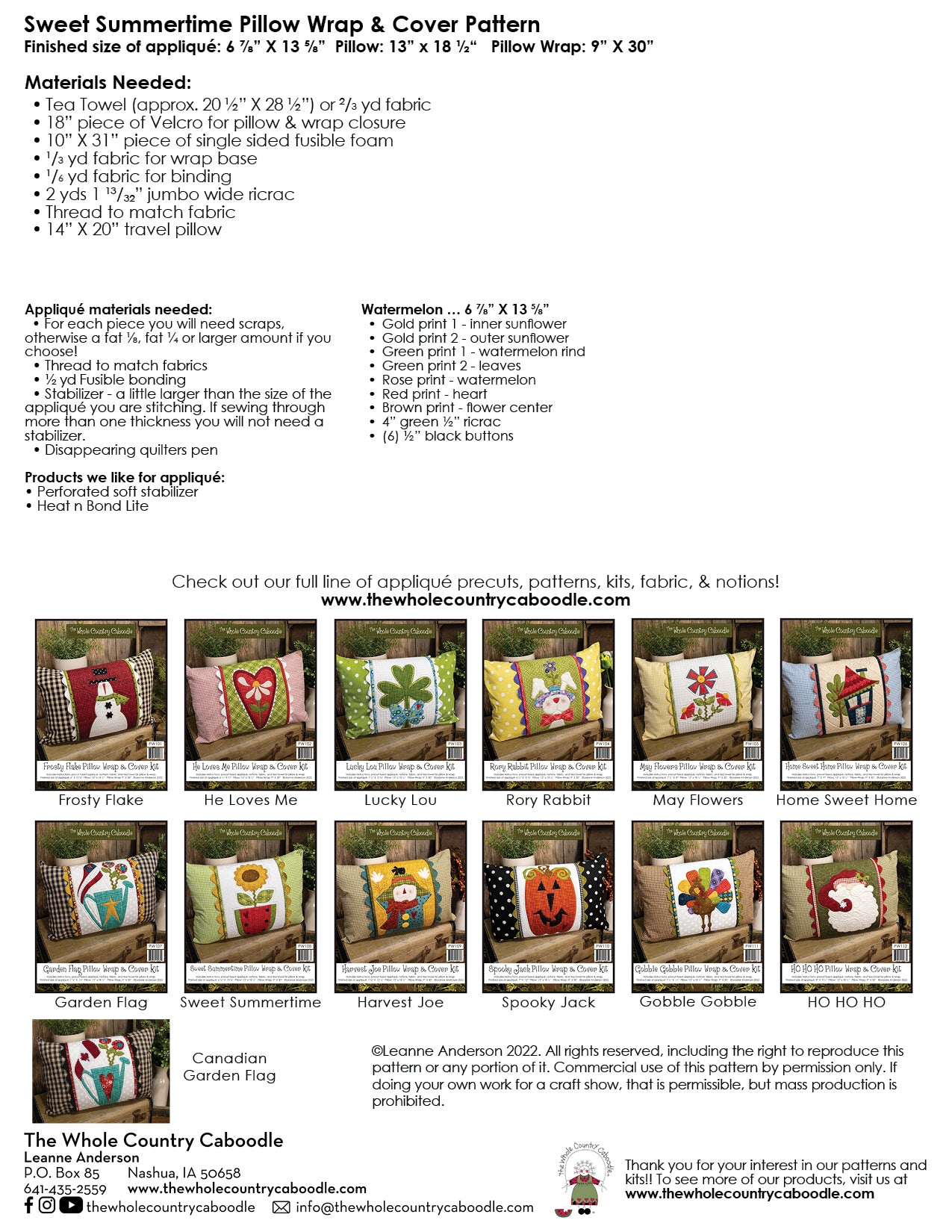 Sweet Summertime Pillow Wrap & Cover Pattern