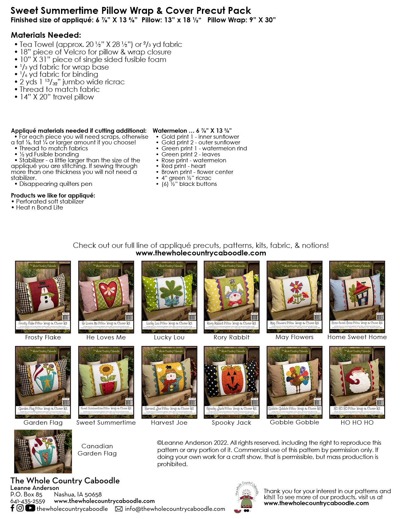 Sweet Summertime Pillow Wrap & Cover Pattern