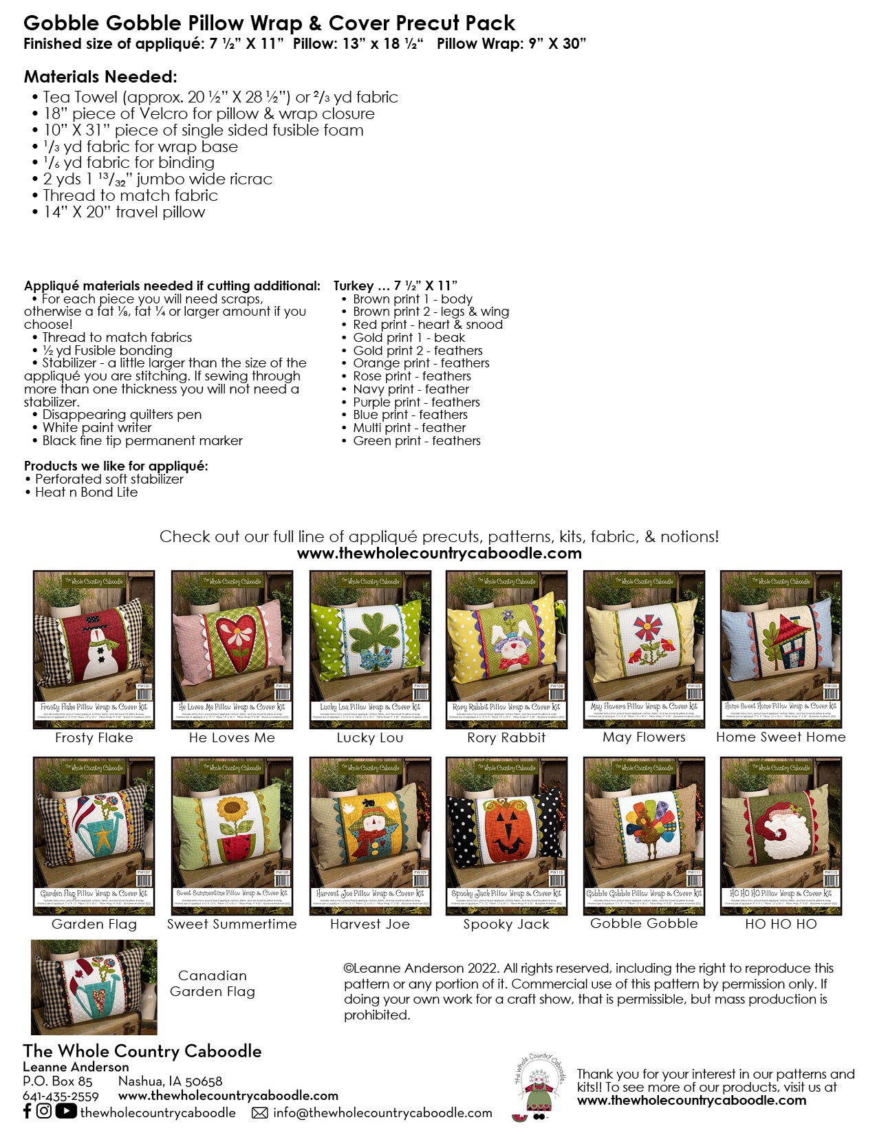 Gobble Gobble Pillow Wrap & Cover Pattern