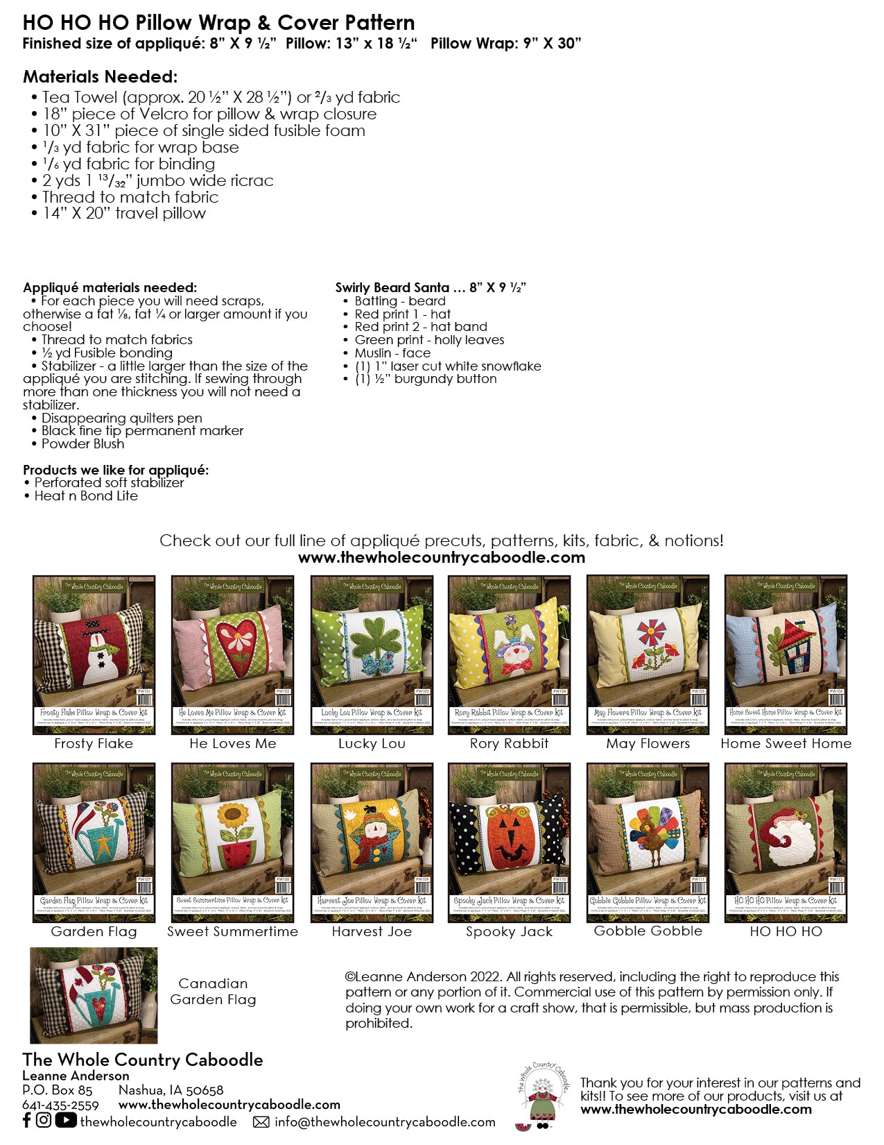 Ho Ho Ho Pillow Wrap & Cover Pattern
