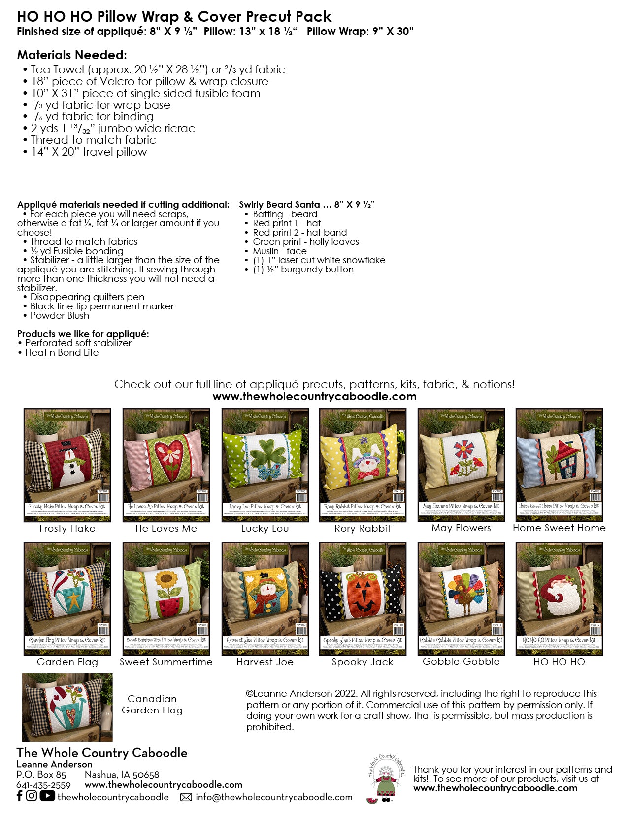 Ho Ho Ho Pillow Wrap & Cover Pattern