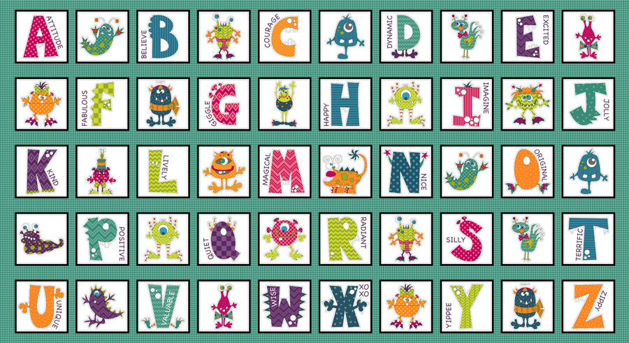 2348B-76 Teal Alphabet Blocks || Silly Gilly Returns (per yard)
