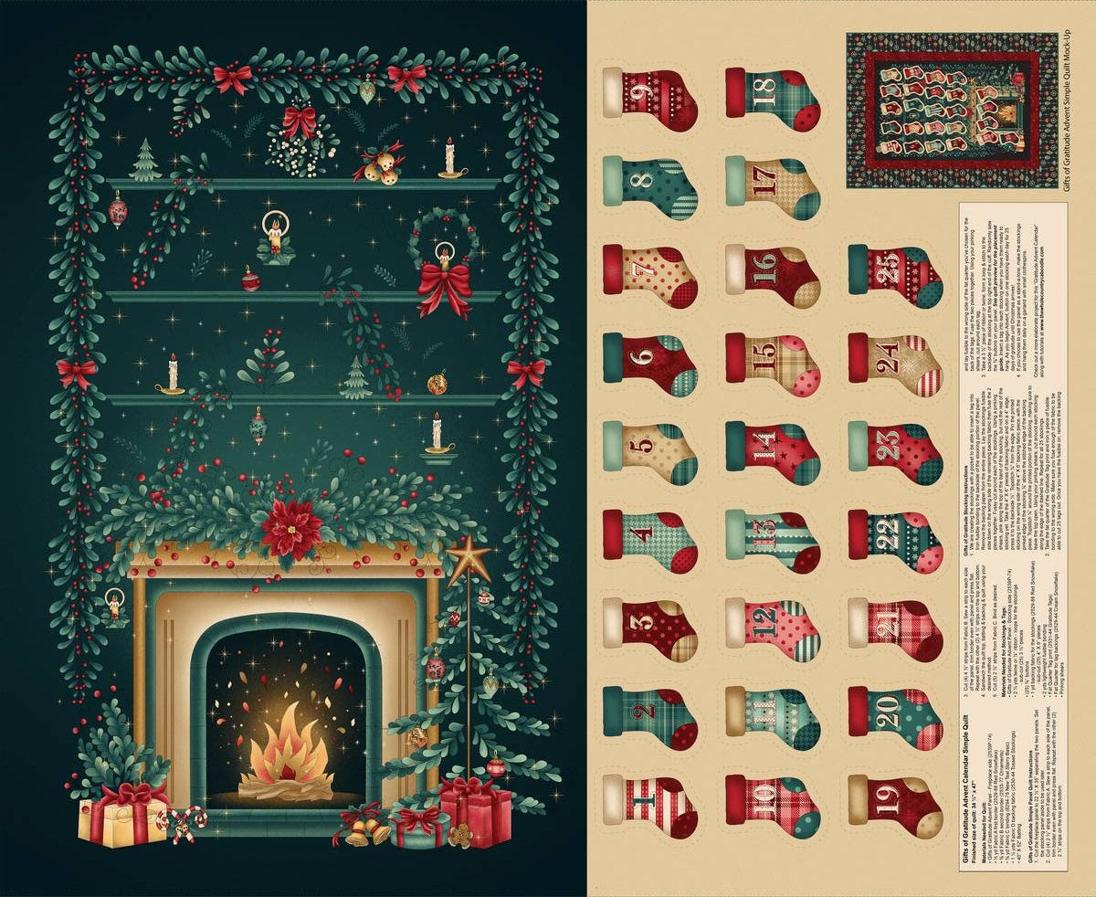 2539P-74 Teal/Tan Advent Calendar Panel|| Gifts of Gratitude