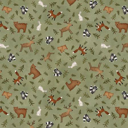 3132F-66 Green Animal Toss Flannel || The Mountains are Calling