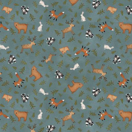 3132F-76 Teal Animal Toss Flannel || The Mountains are Calling