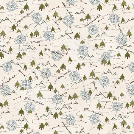 3138F-44 Cream Mixed Media Mountain Trail Flannel || The Mountains are Calling