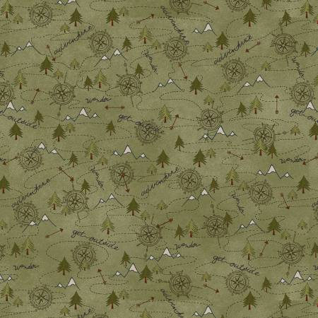 3138F-66 Green Mixed Media Mountain Trail Flannel || The Mountains are Calling