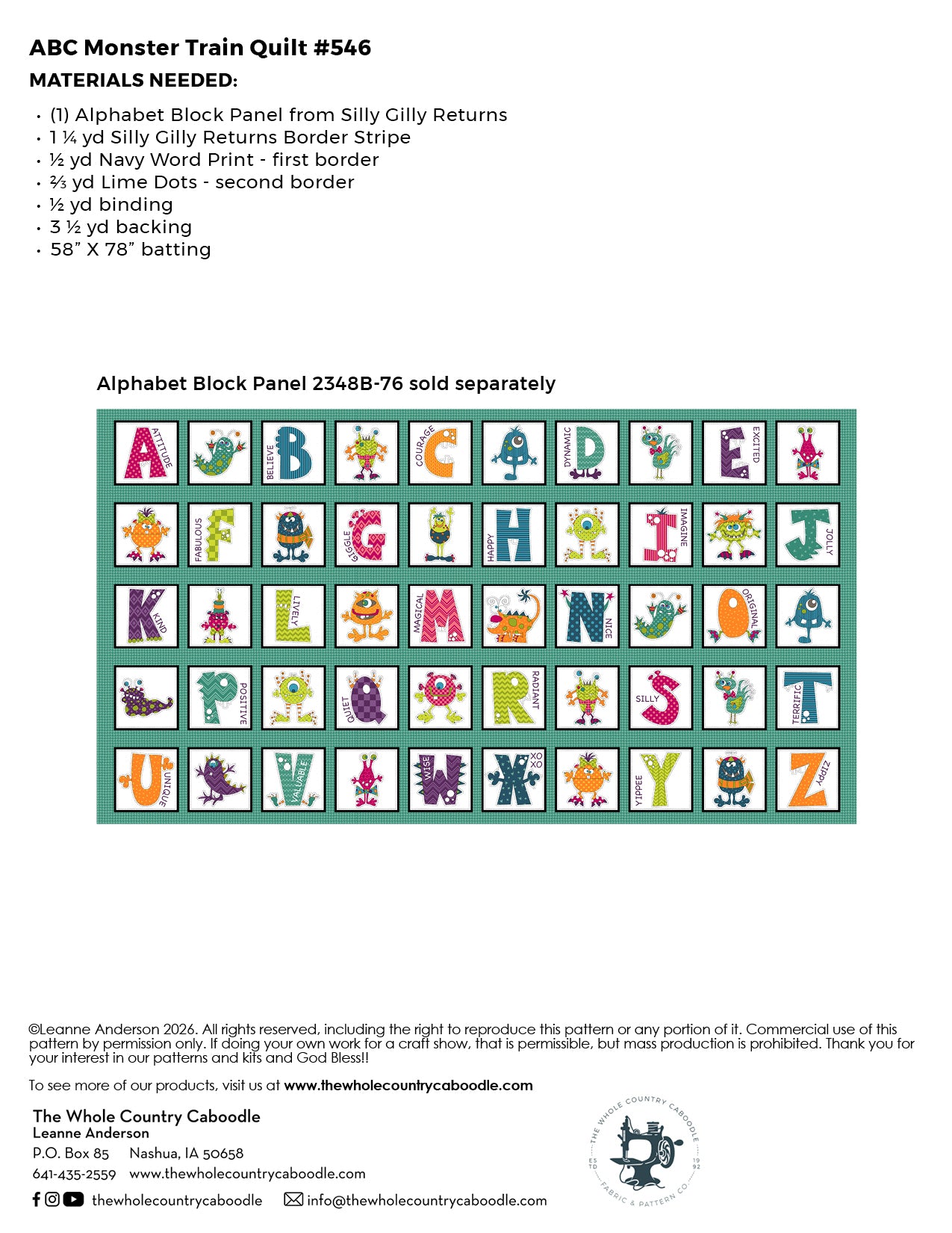 ABC Monster Train Quilt Pattern