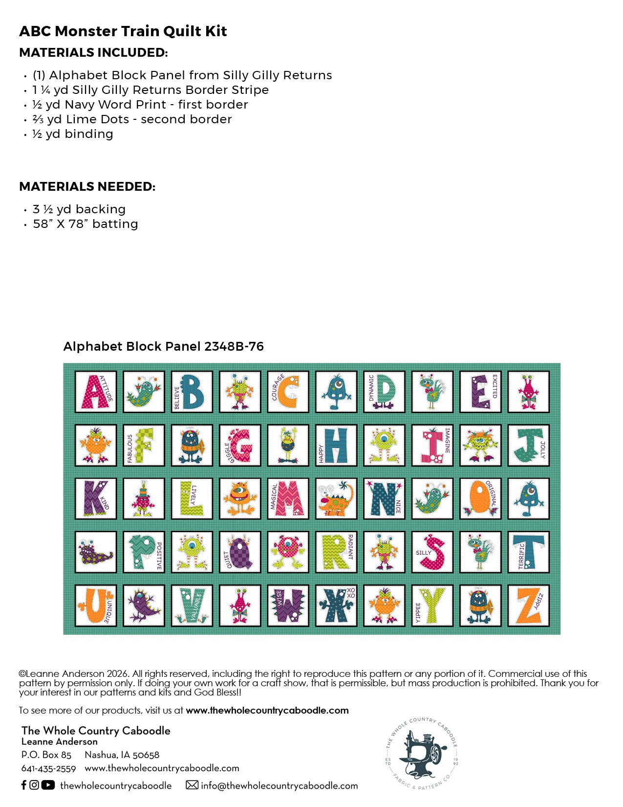 ABC Monster Train Quilt Kit