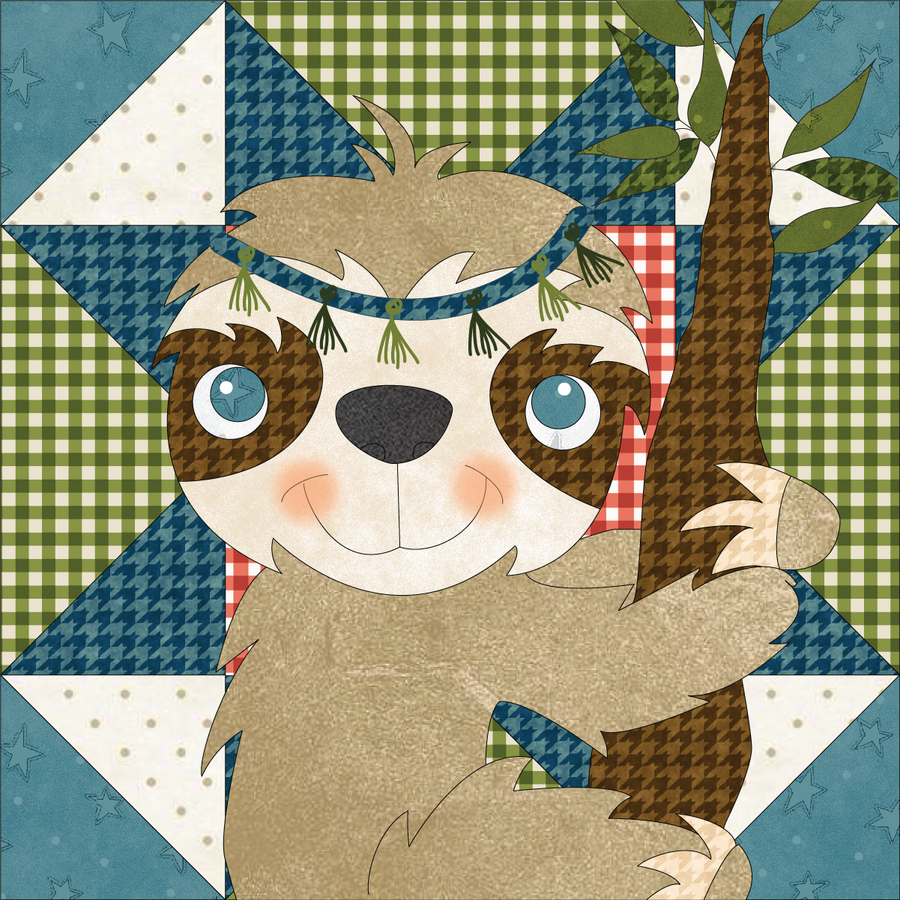 Baby Sloth & Applique Quilt Block Precut Fused Applique Pack