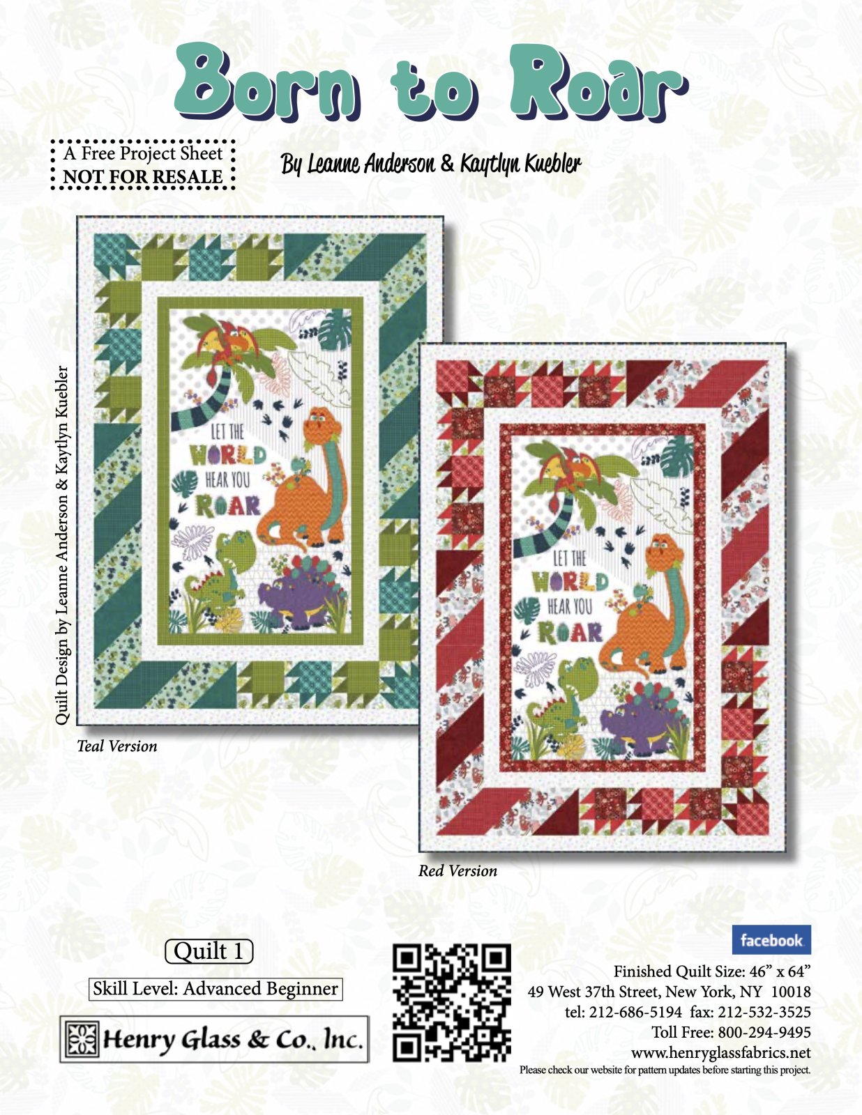 Born to Roar Quilt 1 Pattern (FREE Digital Download)