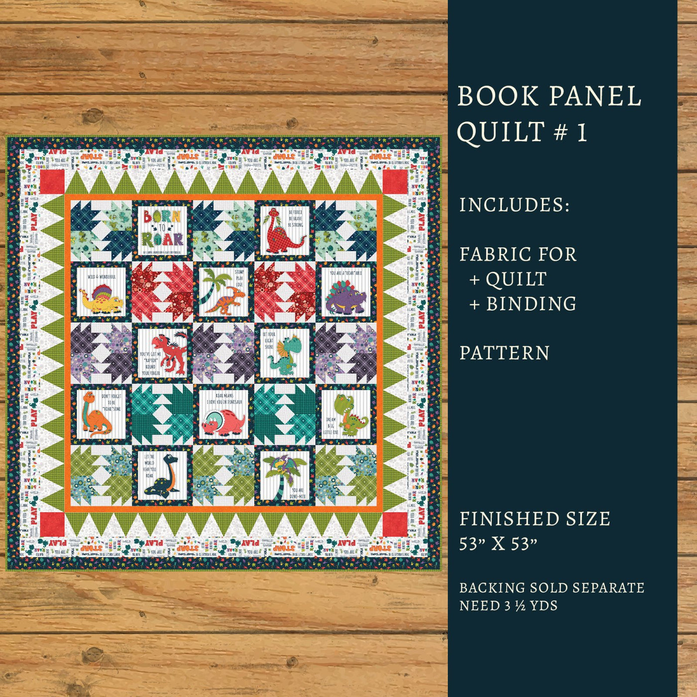 Born to Roar Book Panel Quilt Kit Version #1