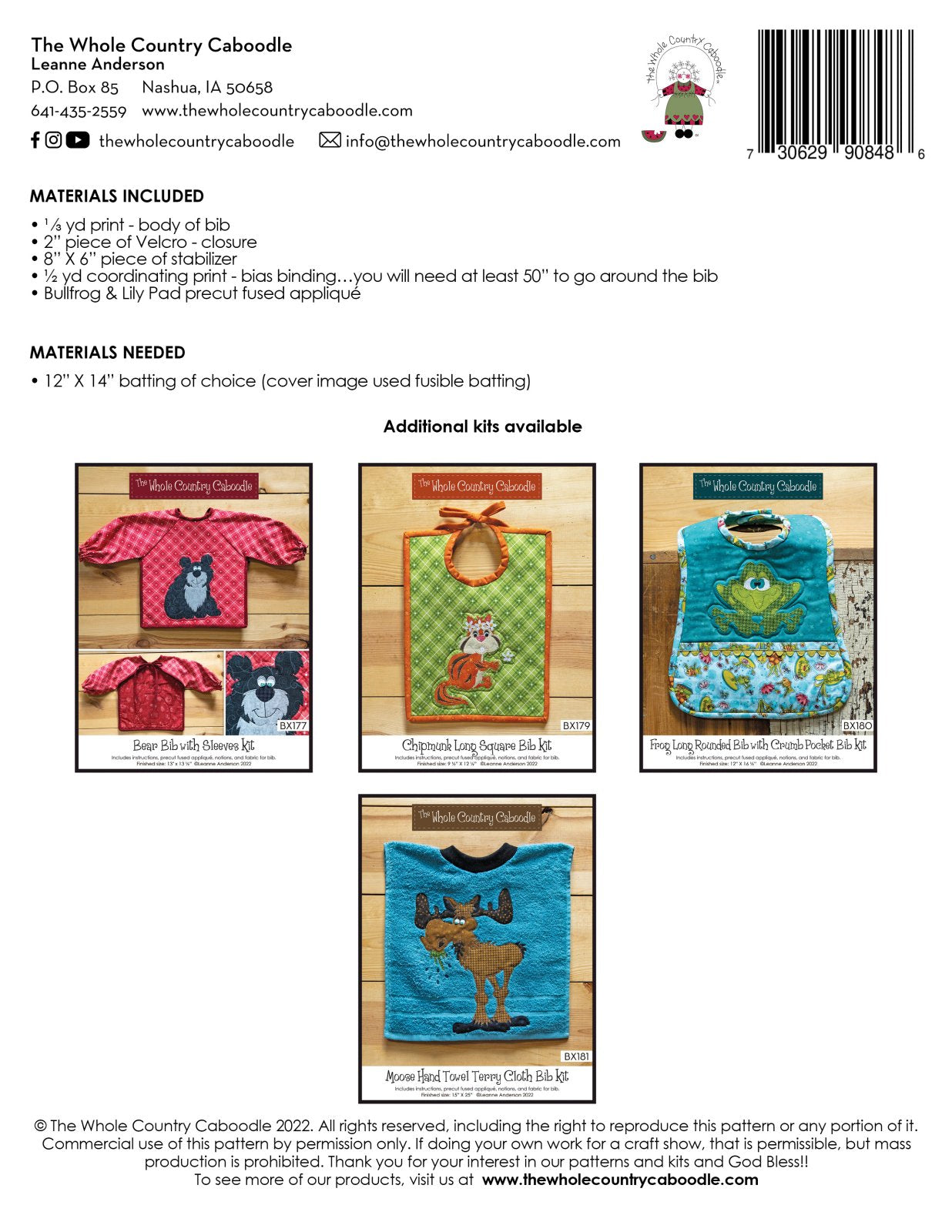 Bullfrog & Lily Pad Rounded Bib Kit