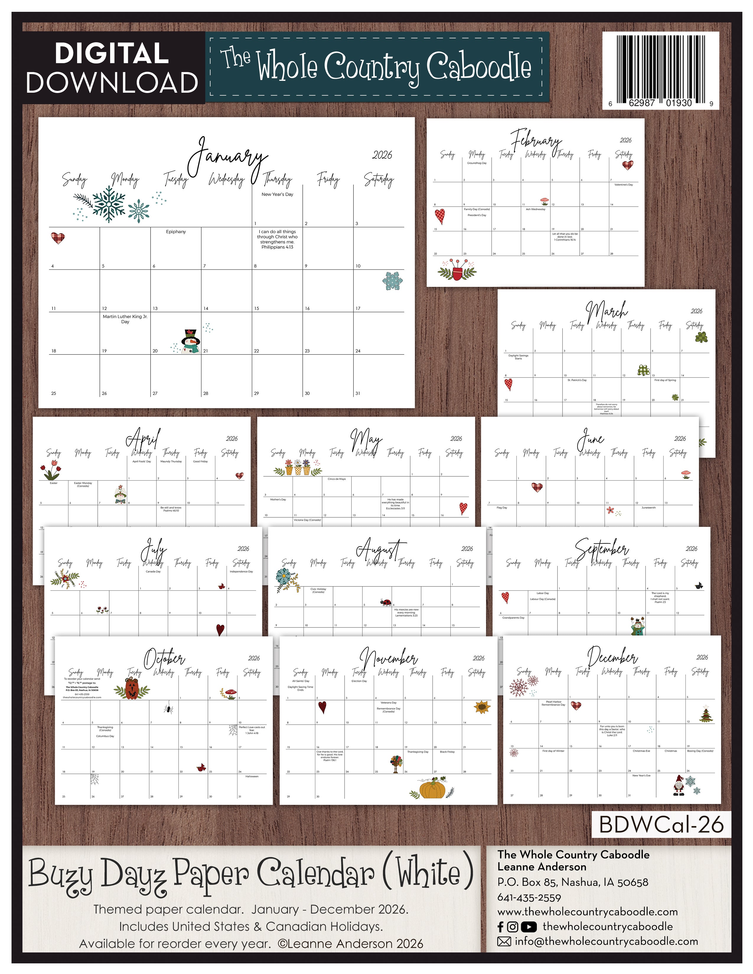 "Buzy Dayz" 2026 Caboodle Calendar
