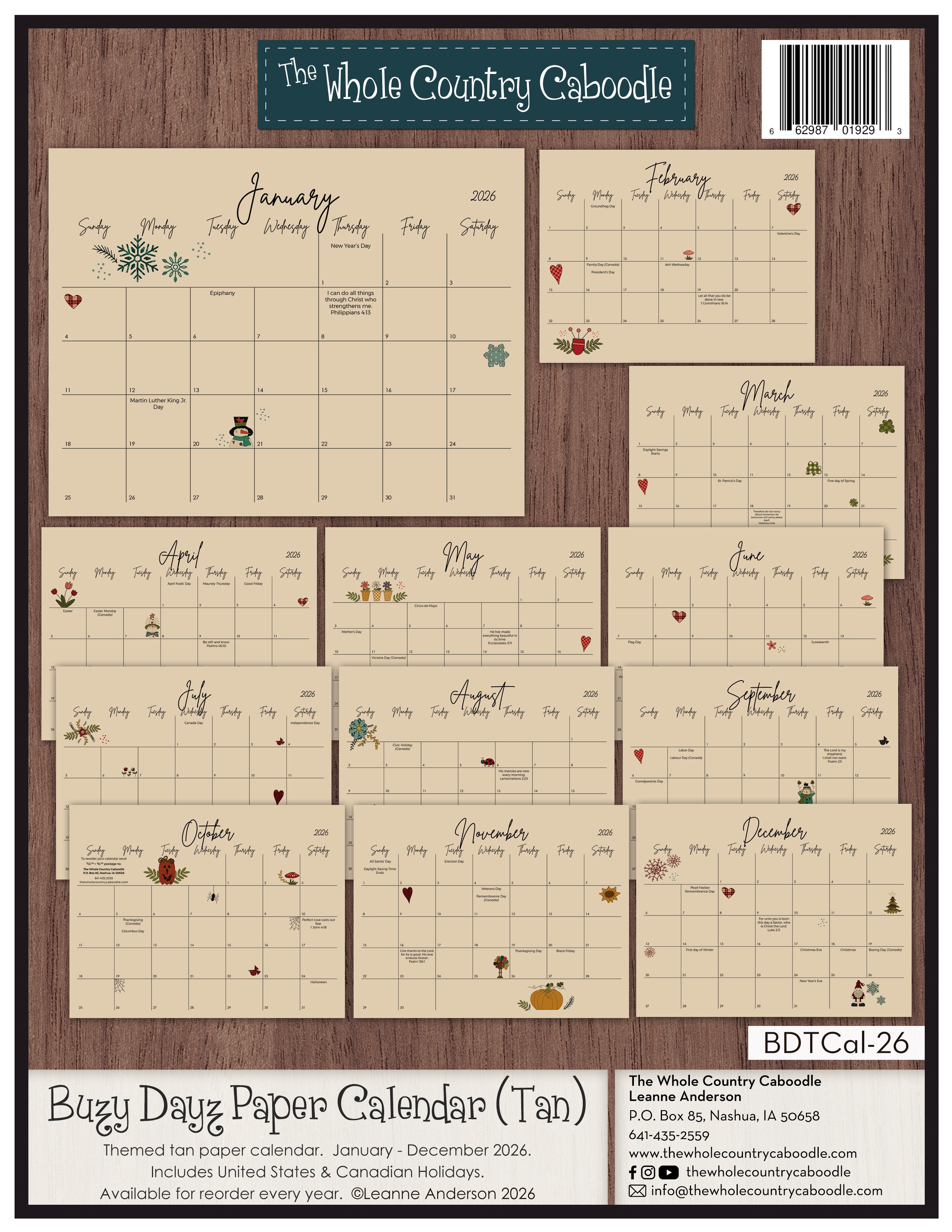 "Buzy Dayz" 2026 Caboodle Calendar