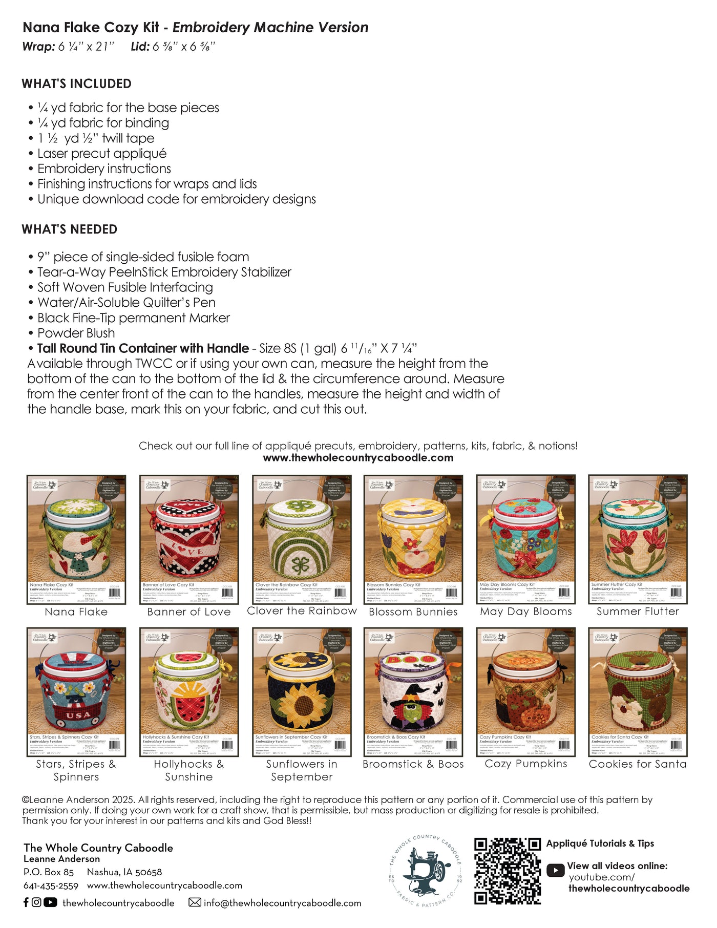 Nana Flake Cozy Kit - Embroidery