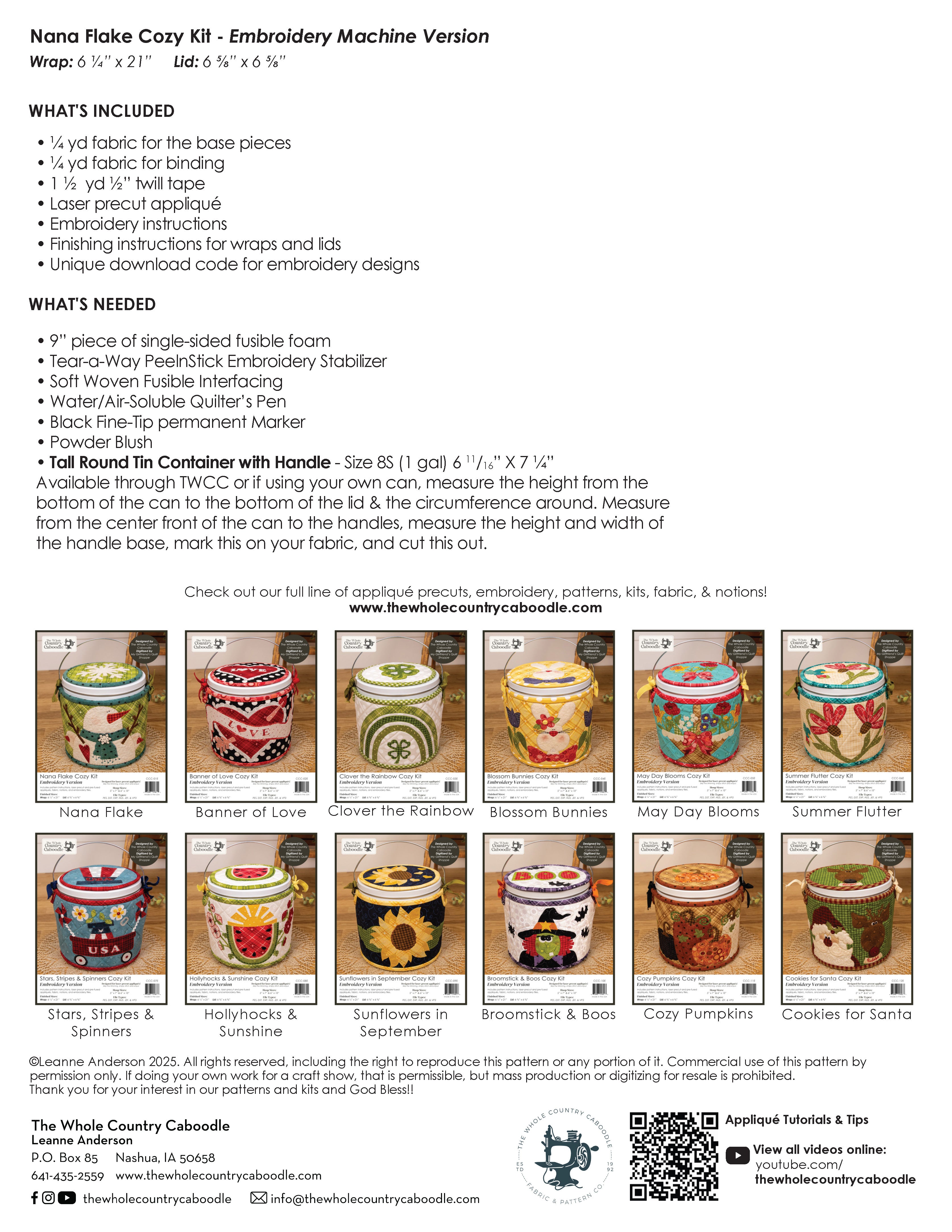 Nana Flake Cozy Kit - Embroidery