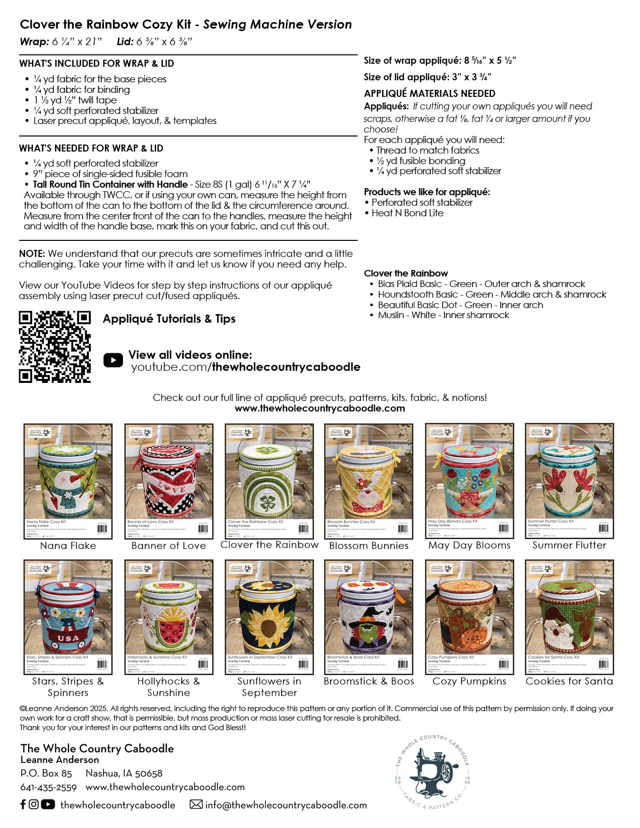 Clover the Rainbow Cozy Kit - Sewing