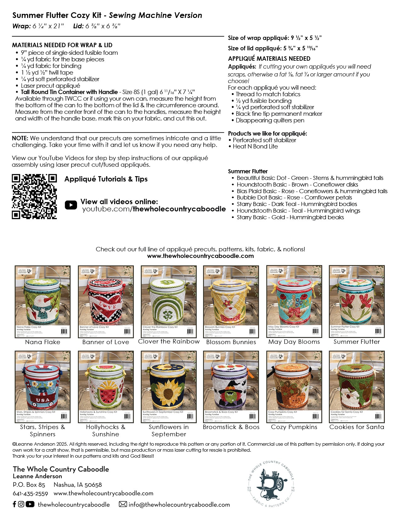 Summer Flutter Cozy Kit - Sewing