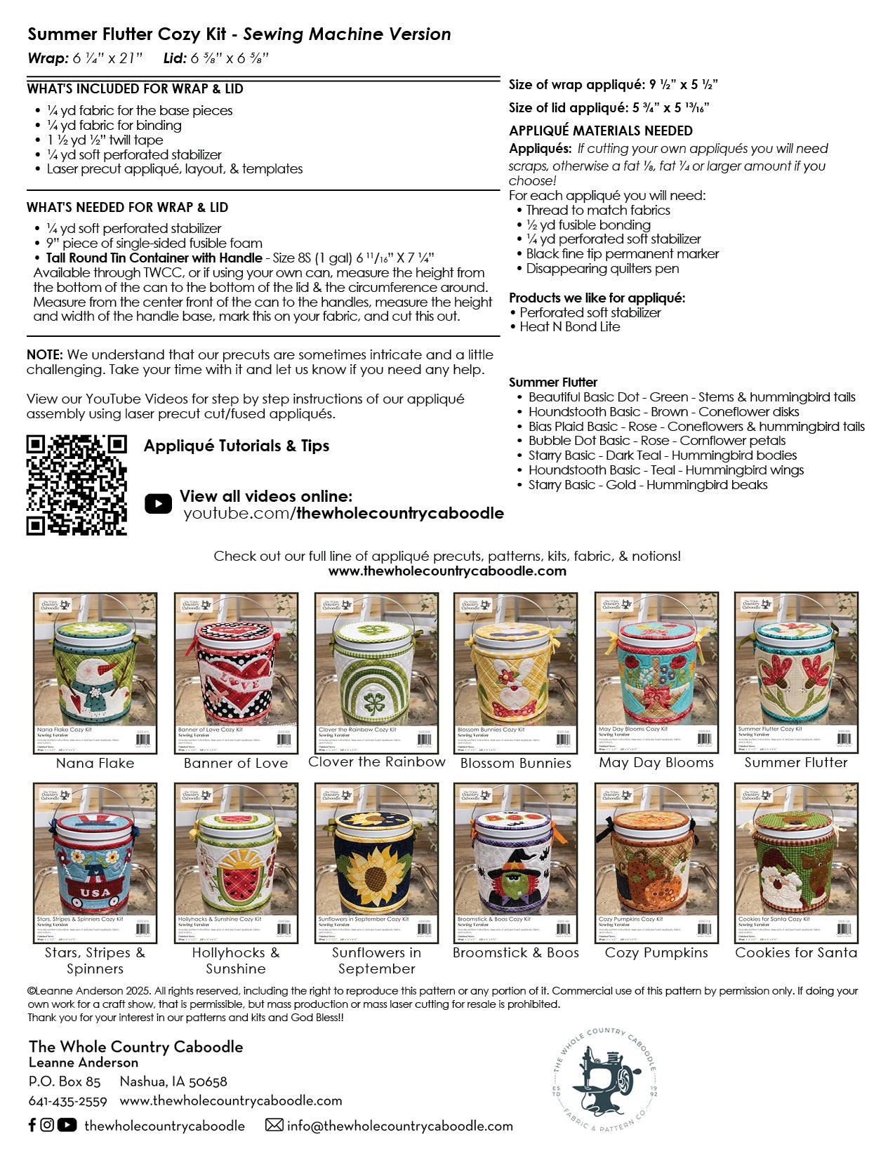 Summer Flutter Cozy Kit - Sewing