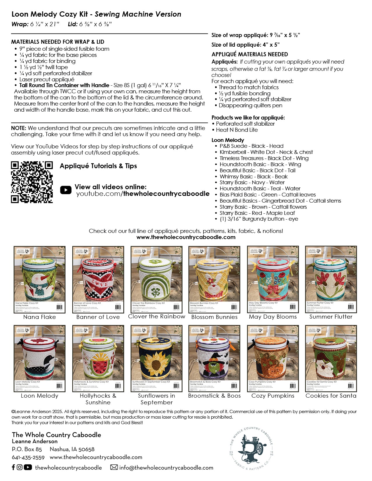 Loon Melody Cozy Kit - Sewing