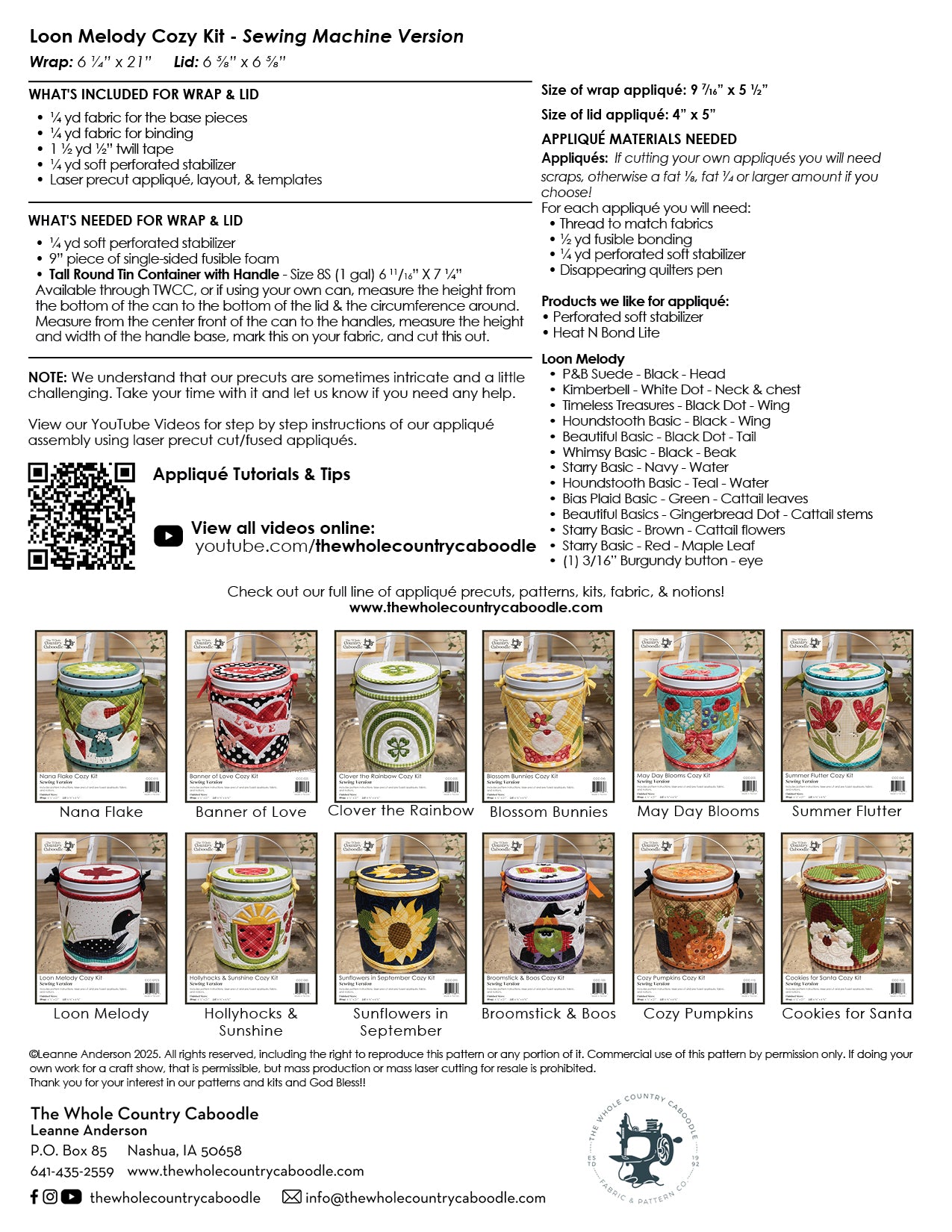 Loon Melody Cozy Kit - Sewing