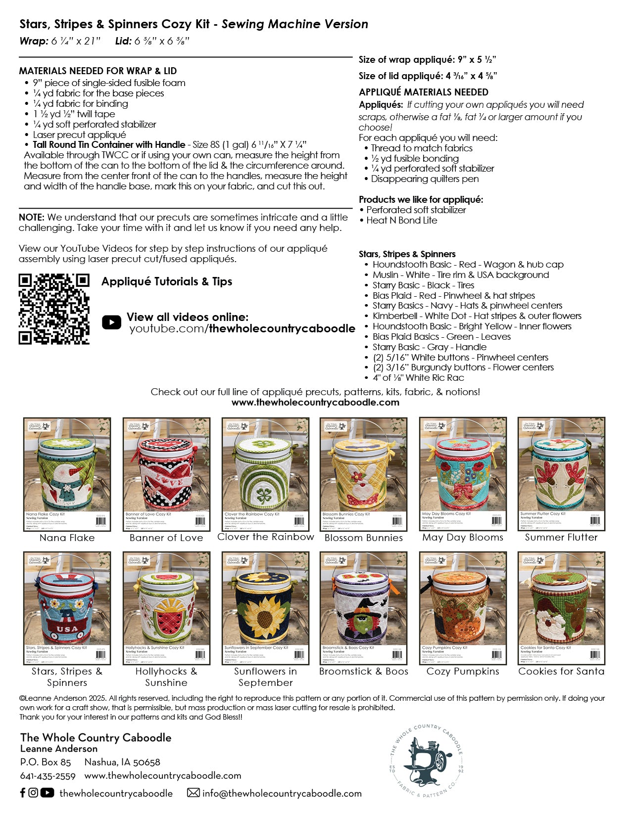 Stars Stripes & Spinners Cozy Kit - Sewing