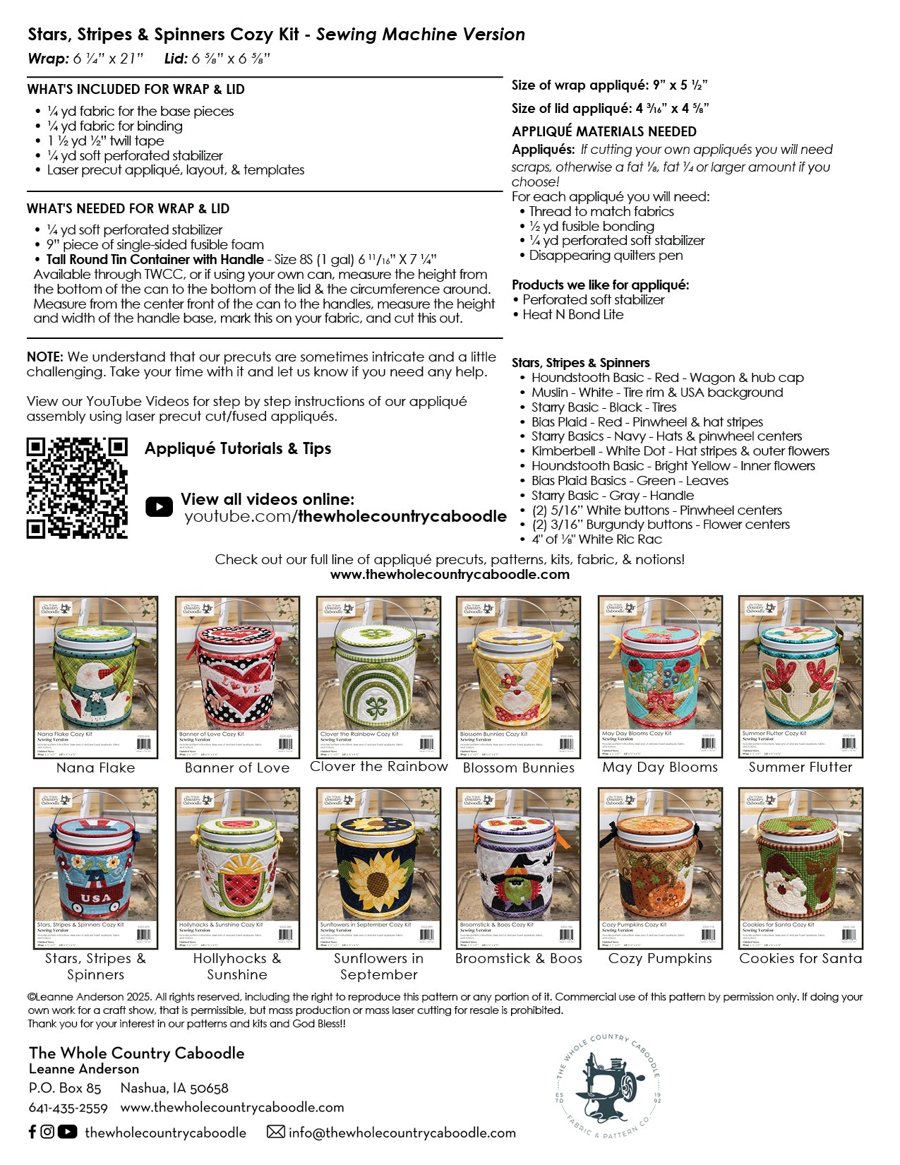 Stars Stripes & Spinners Cozy Kit - Sewing