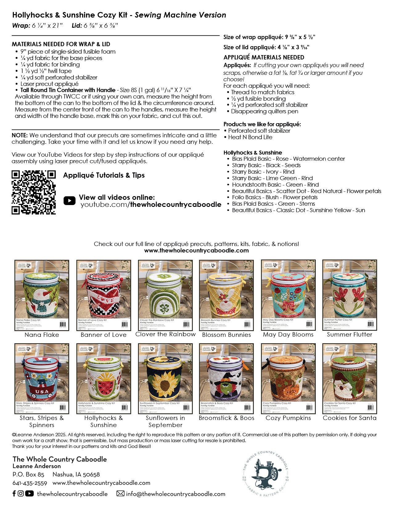 Hollyhocks & Sunshine Cozy Kit - Sewing