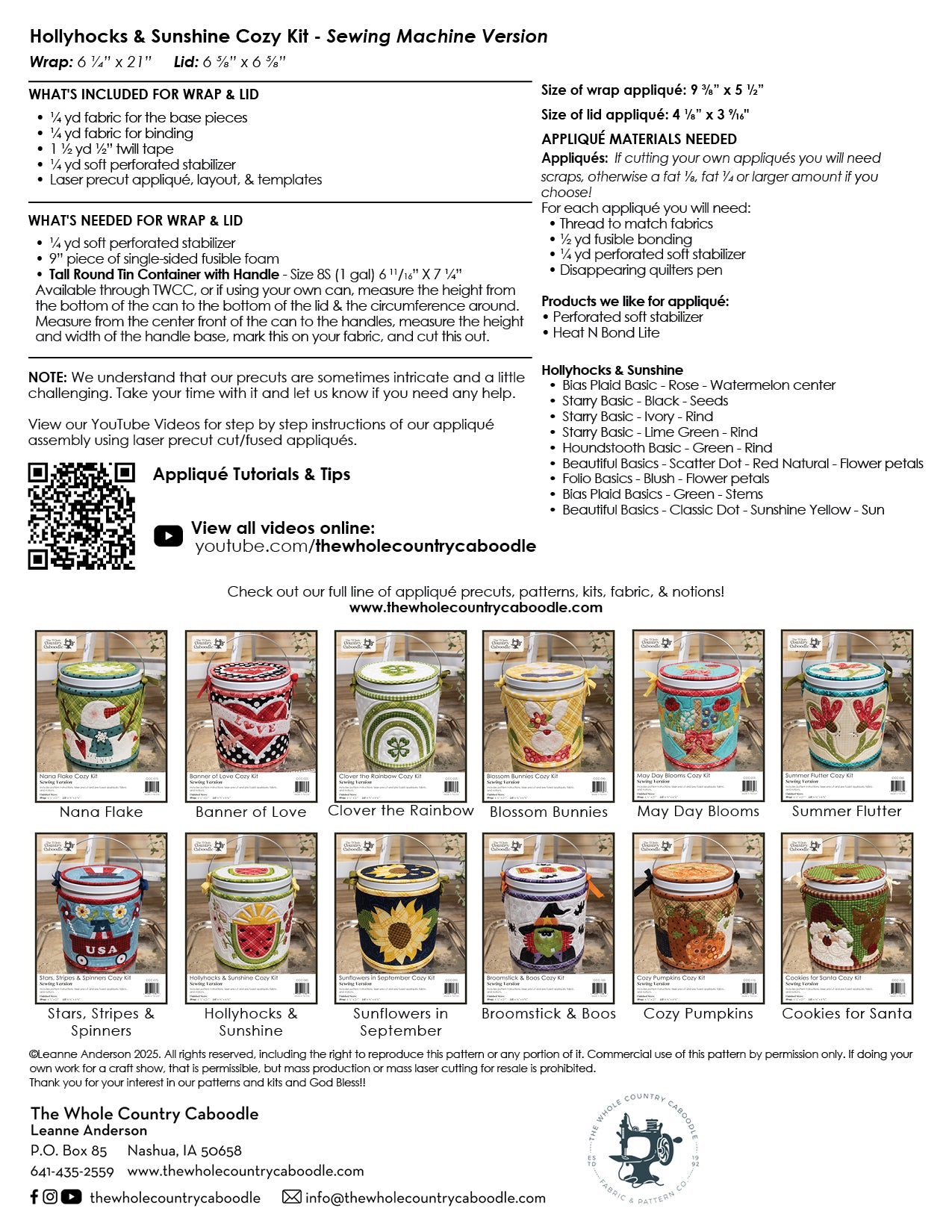 Hollyhocks & Sunshine Cozy Kit - Sewing