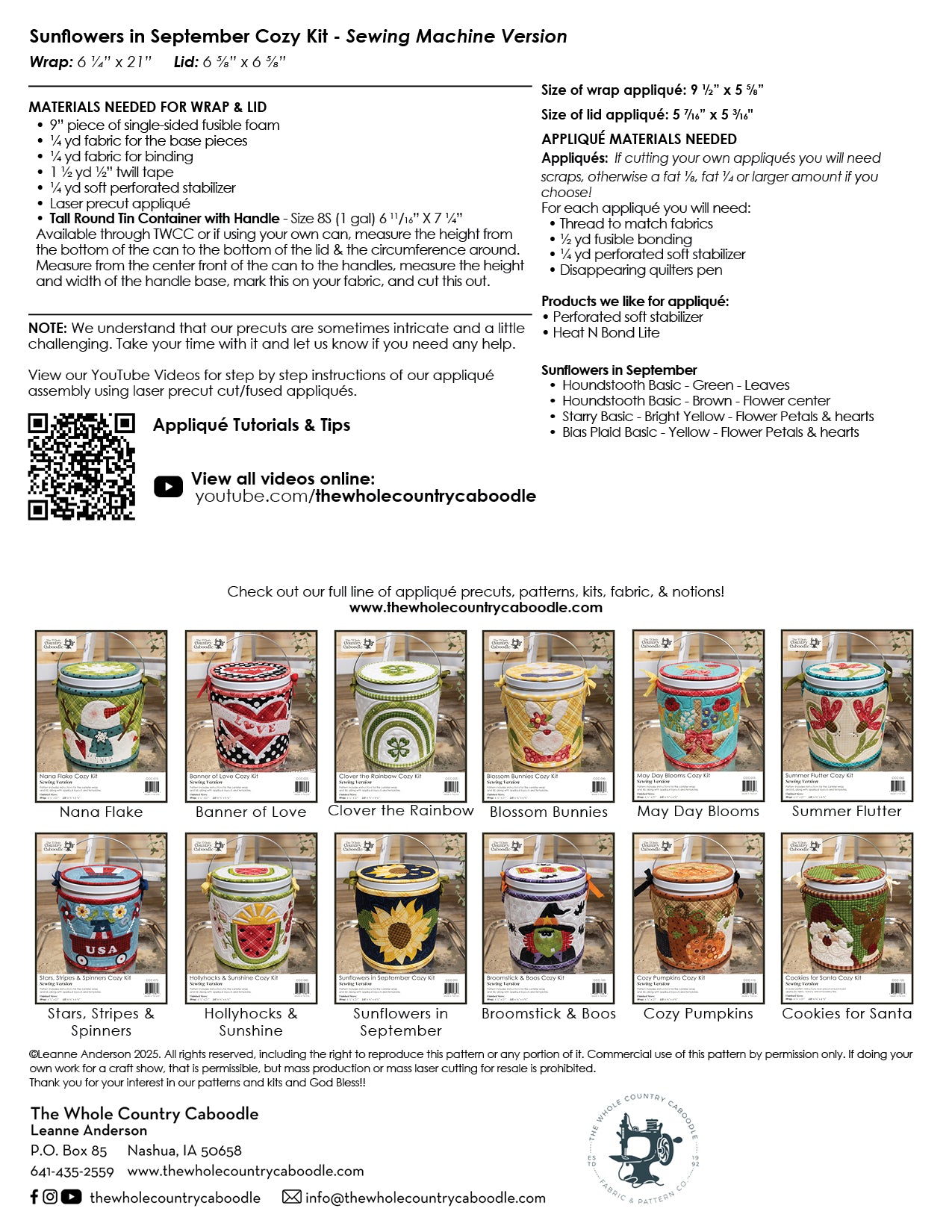 Sunflowers in September Cozy Kit - Sewing