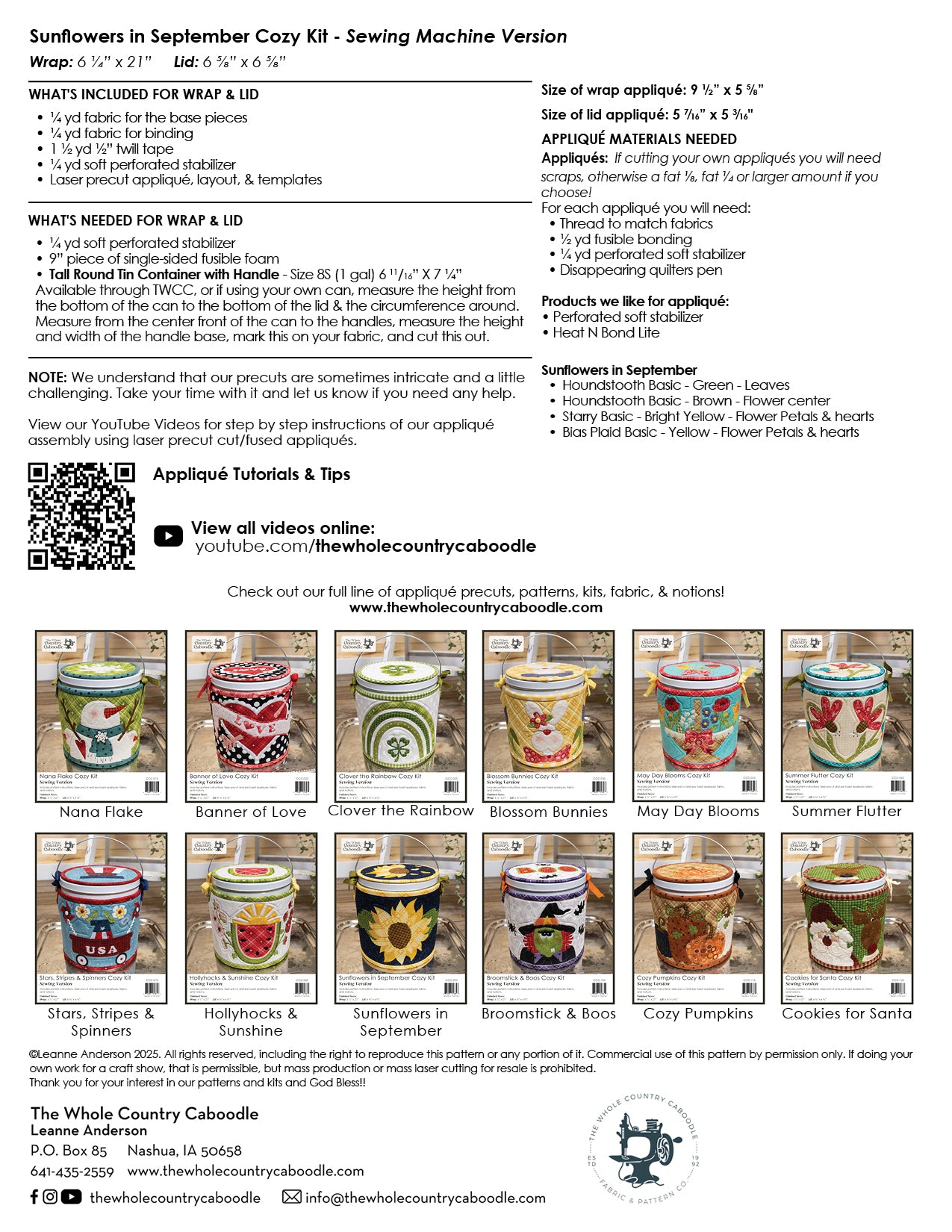 Sunflowers in September Cozy Kit - Sewing