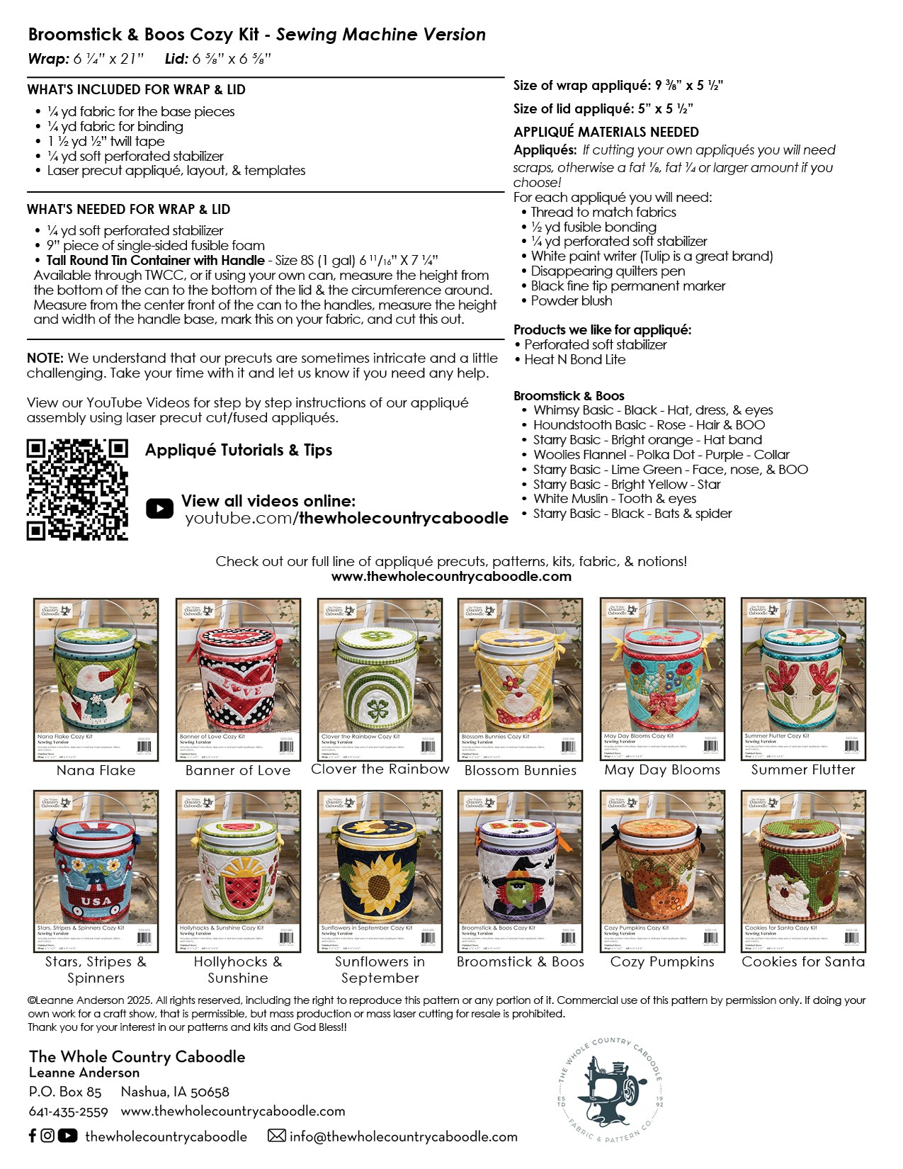 Broomstick & Boos Cozy Kit - Sewing
