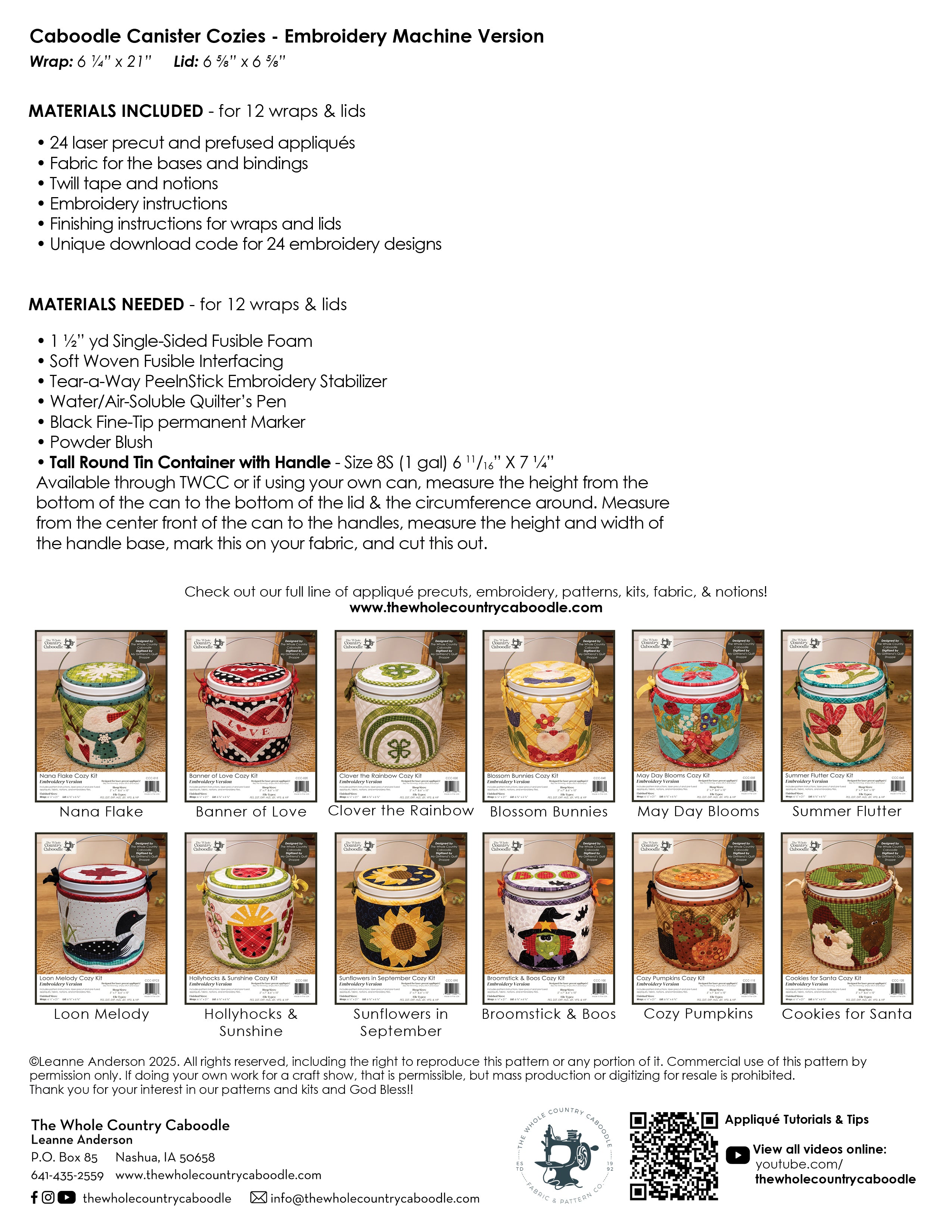Caboodle Canister Cozy Kits - Canada - Embroidery Version