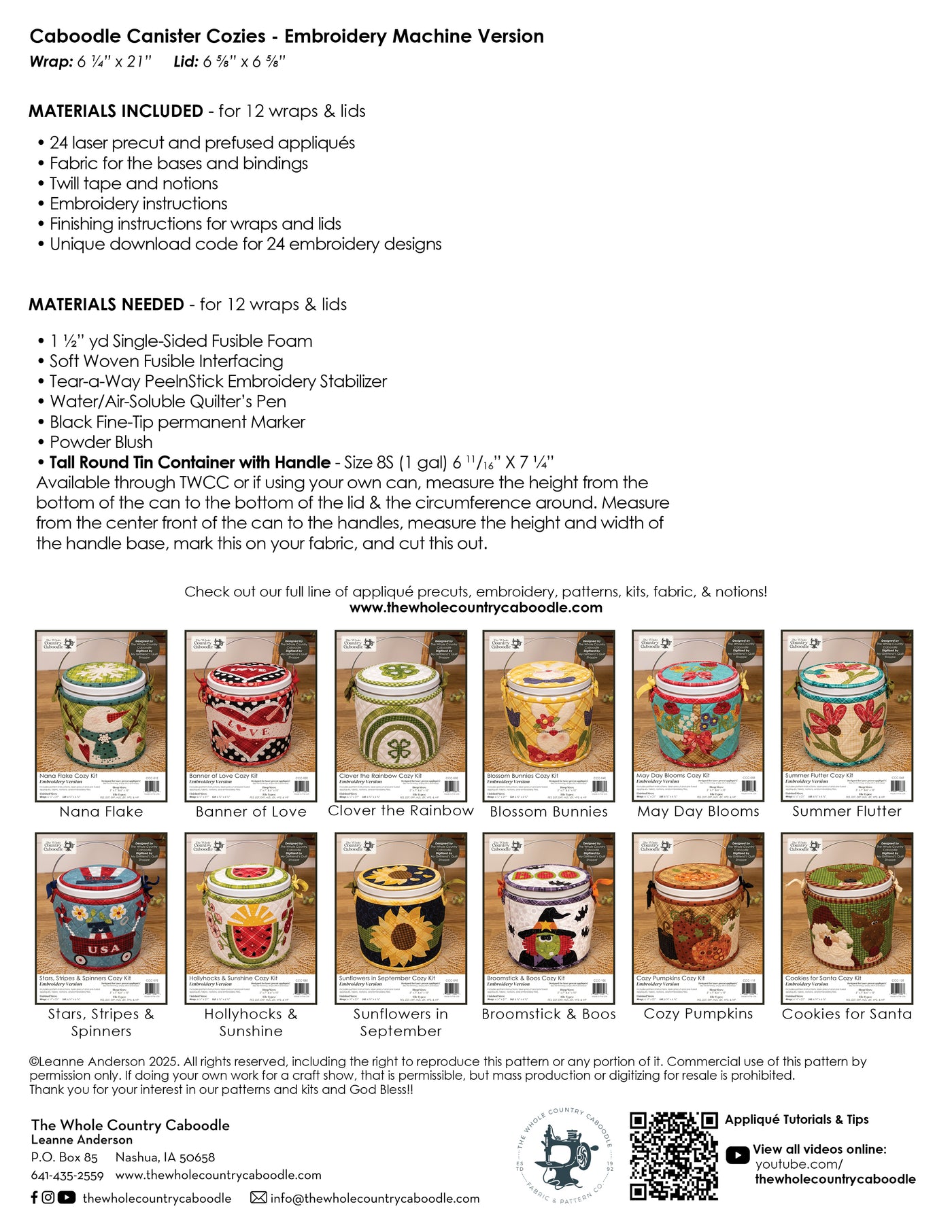 Caboodle Canister Cozy Kits - Embroidery Version