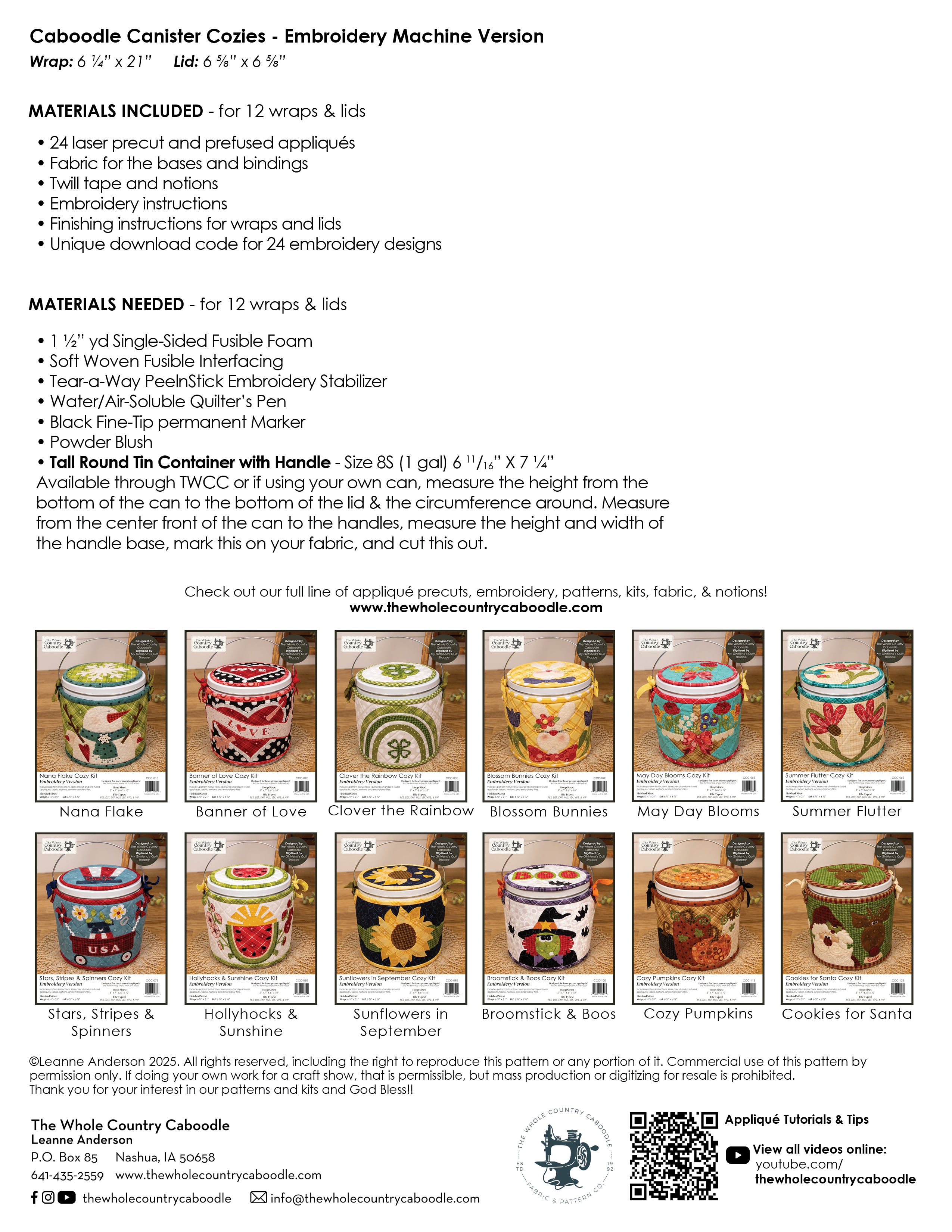 Caboodle Canister Cozy Kits - Embroidery Version