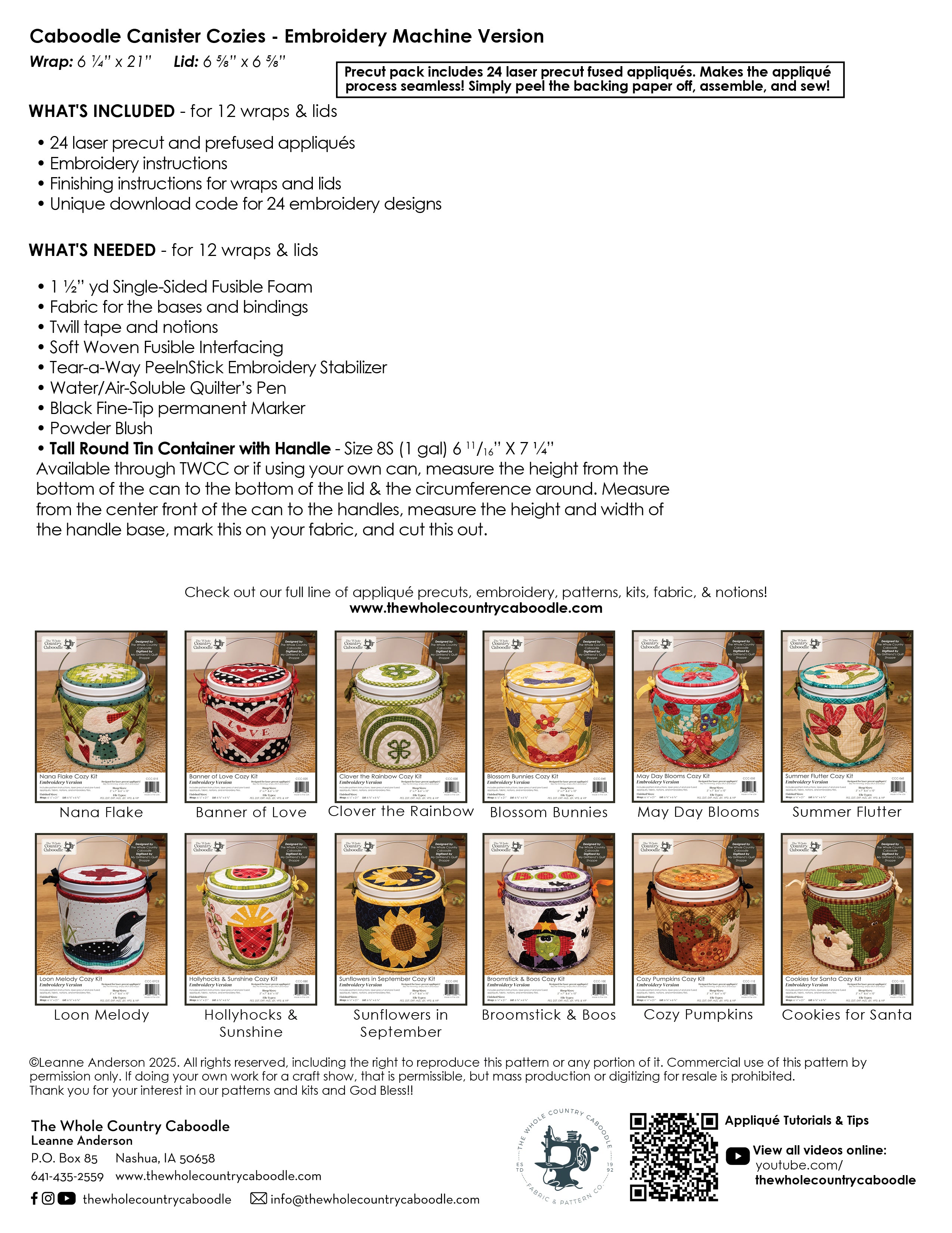 Caboodle Canister Cozies Laser Precut Pack - Canada - Embroidery Version