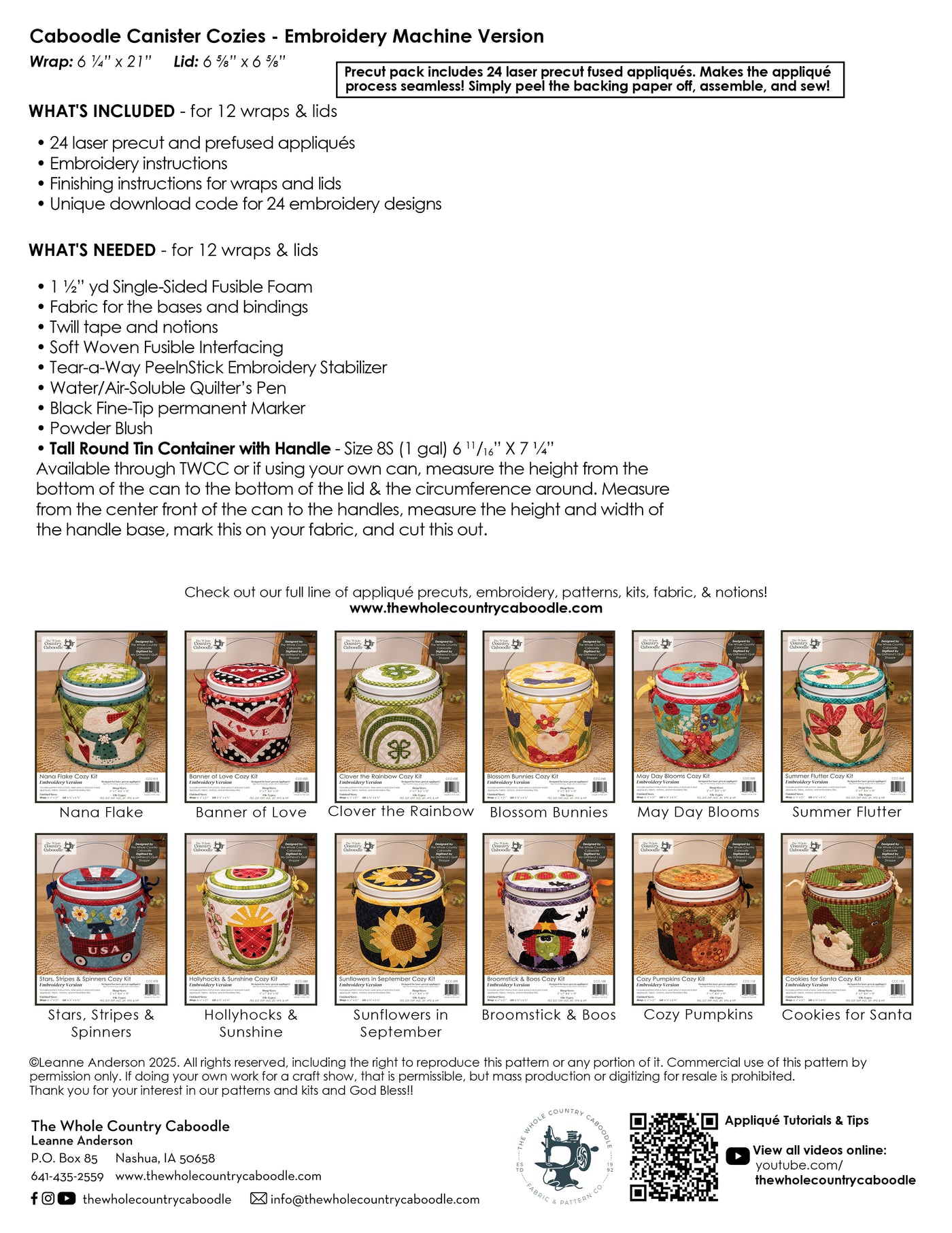 Caboodle Canister Cozies Laser Precut Pack - Embroidery Version