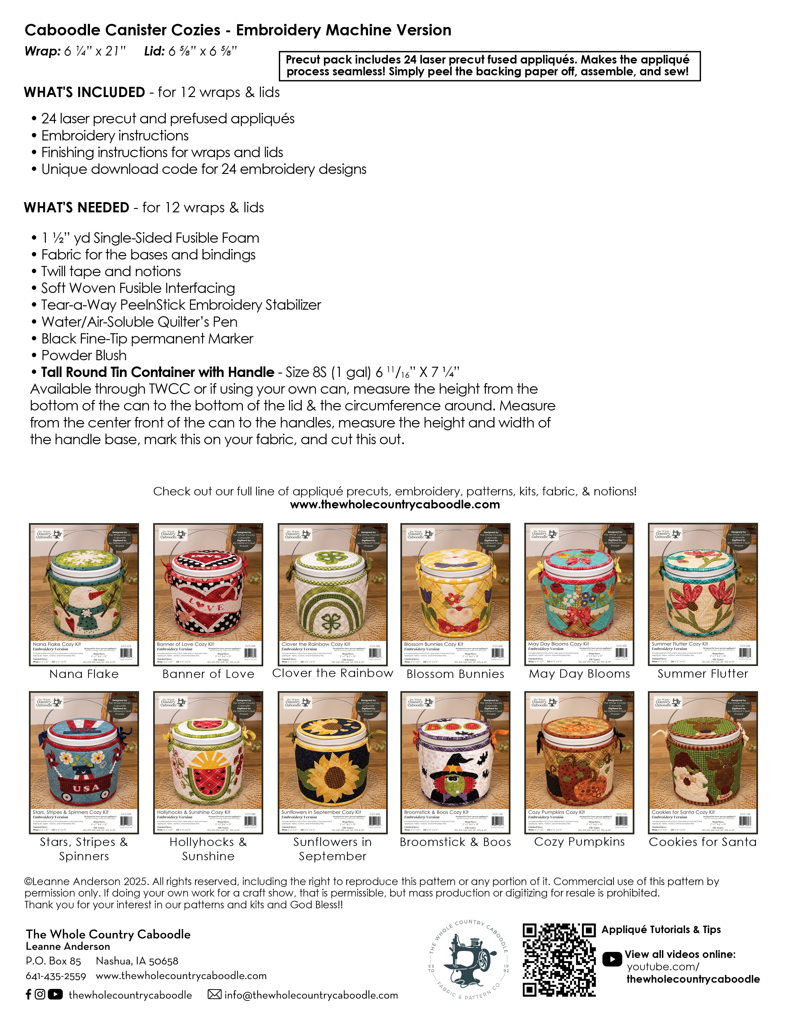 Caboodle Canister Cozies Laser Precut Pack - Embroidery Version